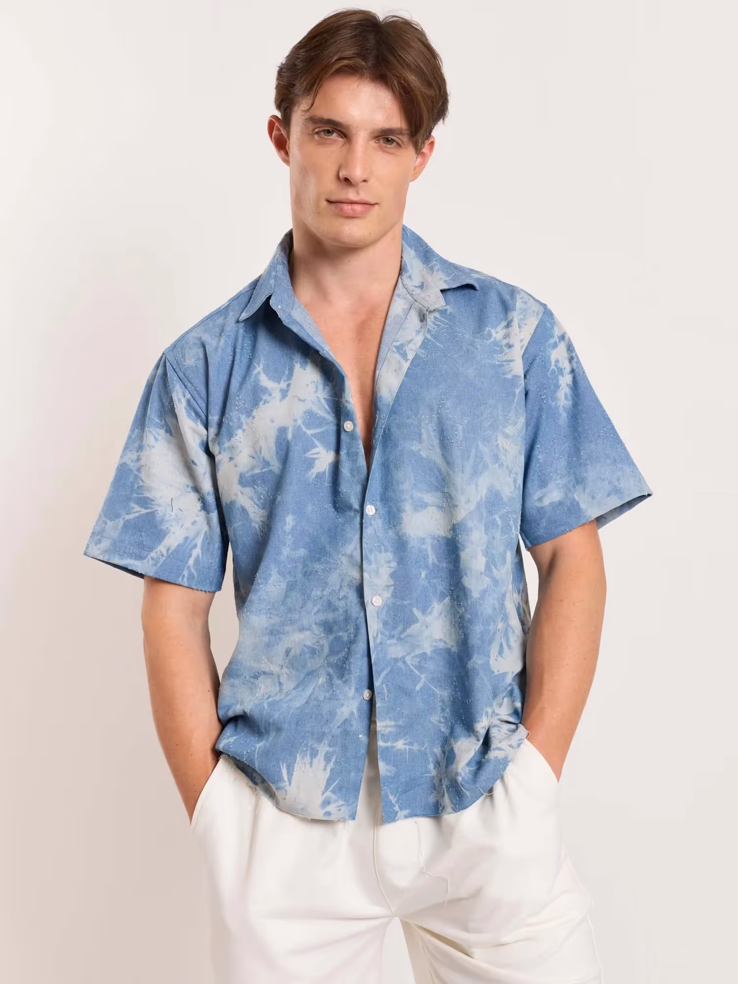 Star Embossed Denim Cropped Shirt image 3