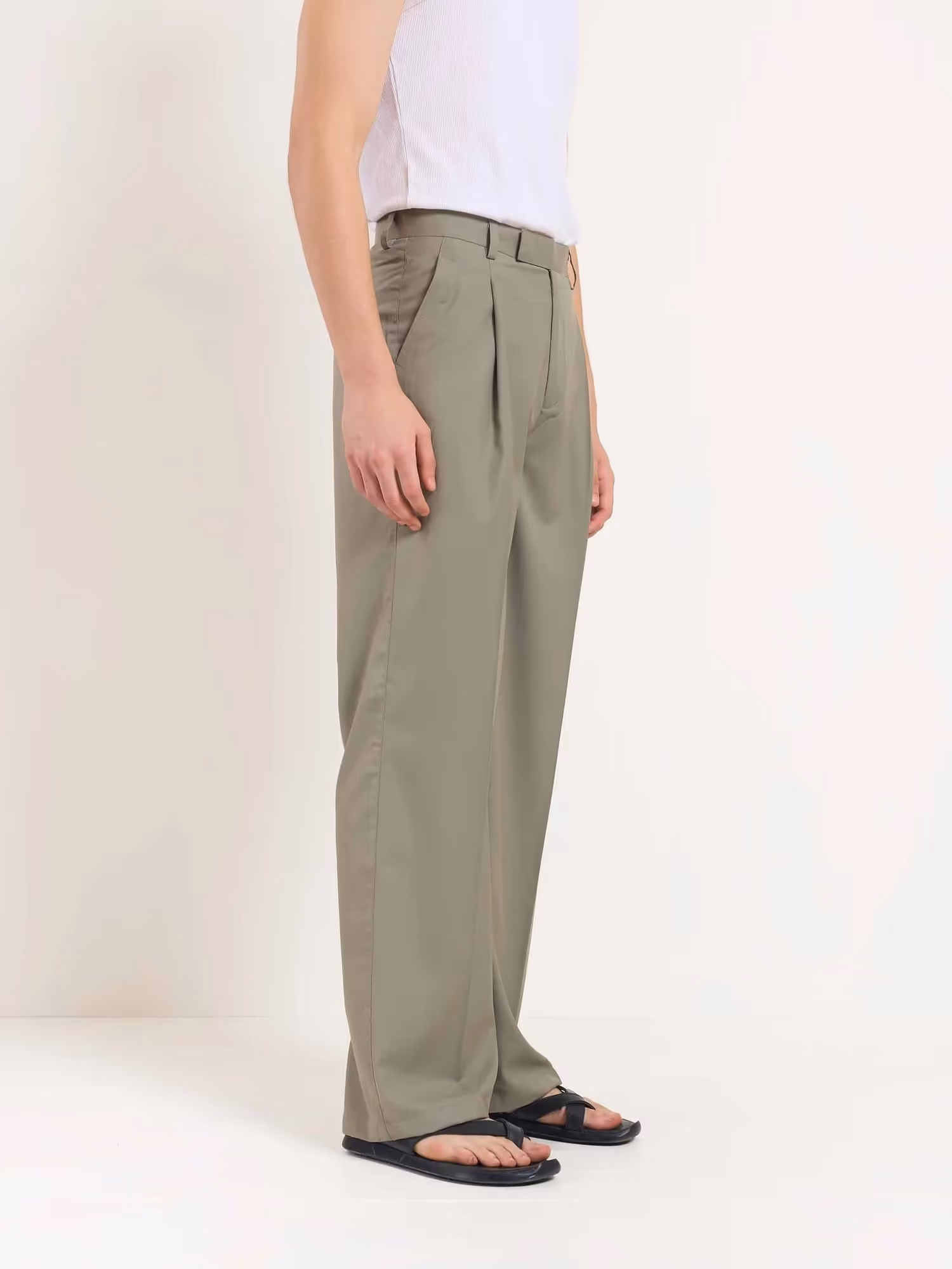 Stone Grey Baggy Fit Trousers image 6