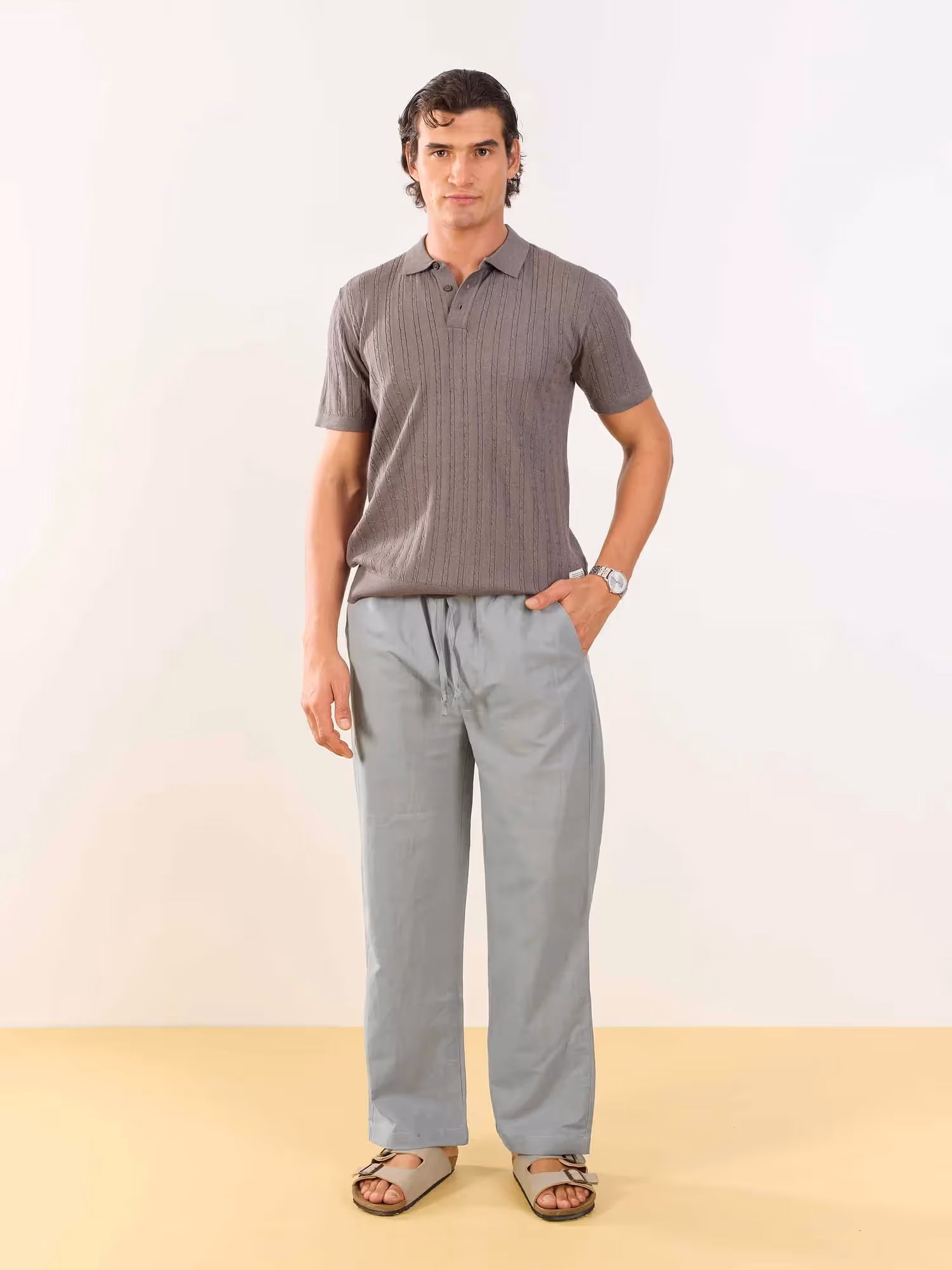 Stone Grey Linen Pull-on Pants image 1