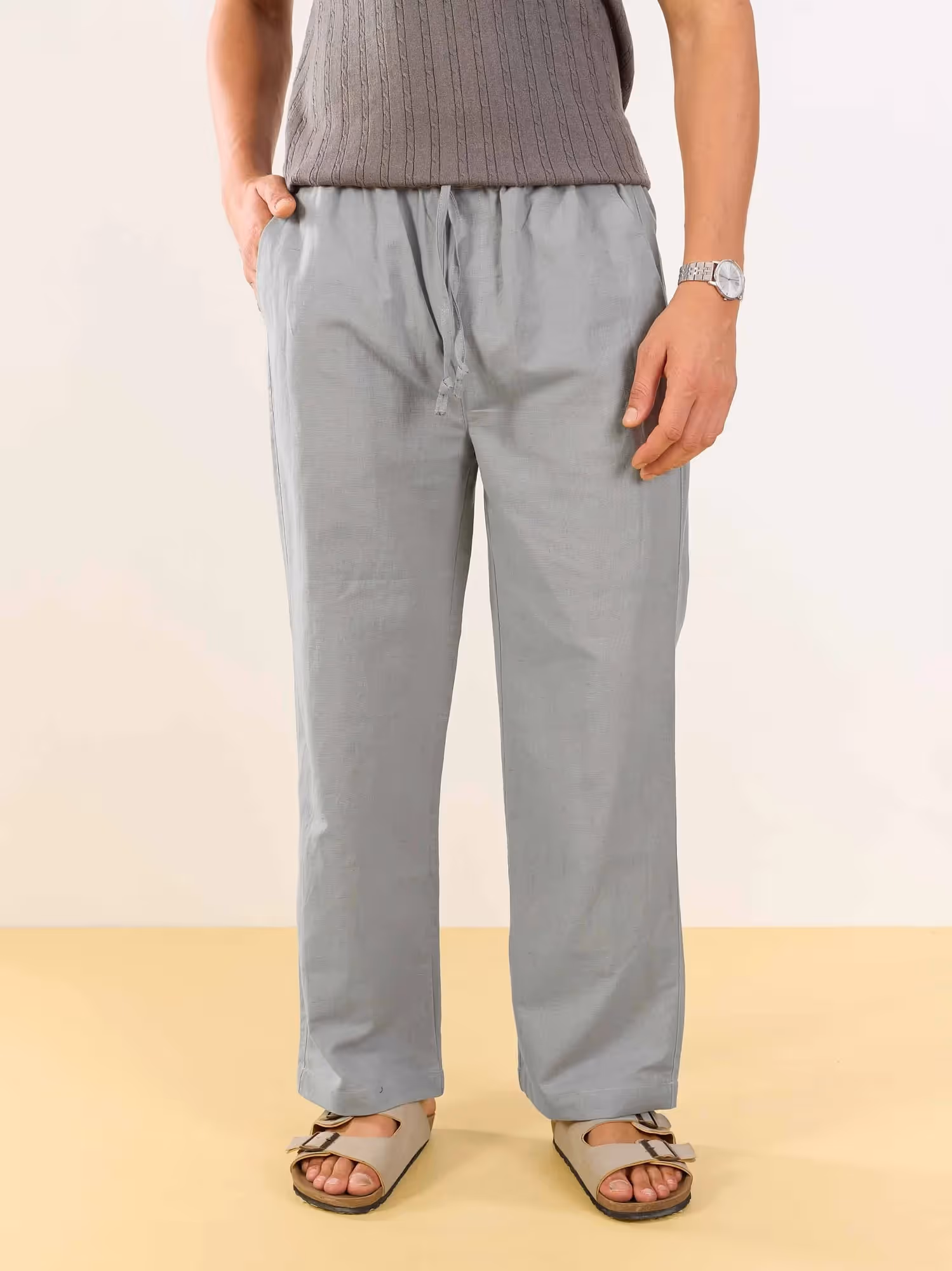 Stone Grey Linen Pull-on Pants  image 2