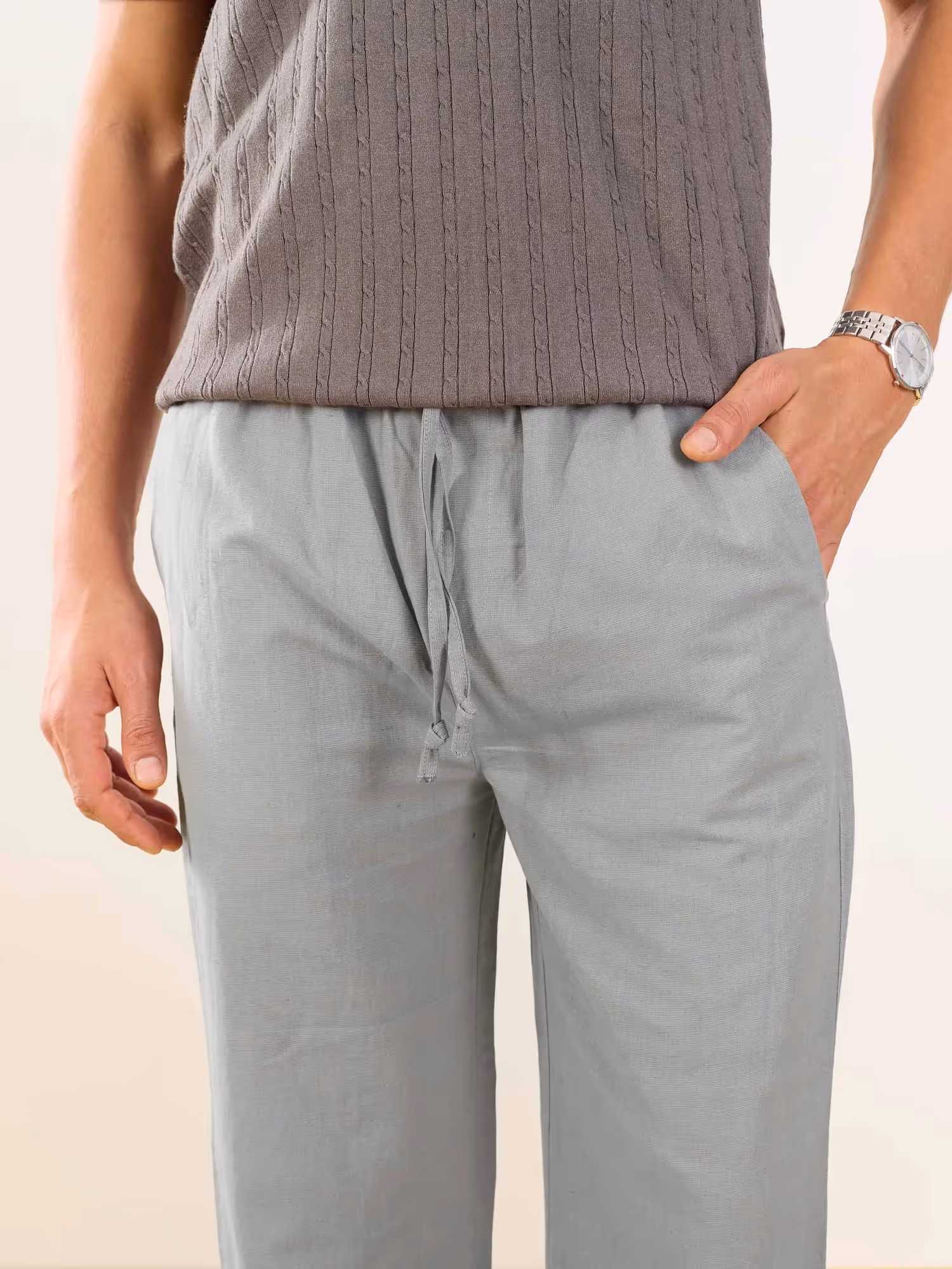 Stone Grey Linen Pull-on Pants  image 3