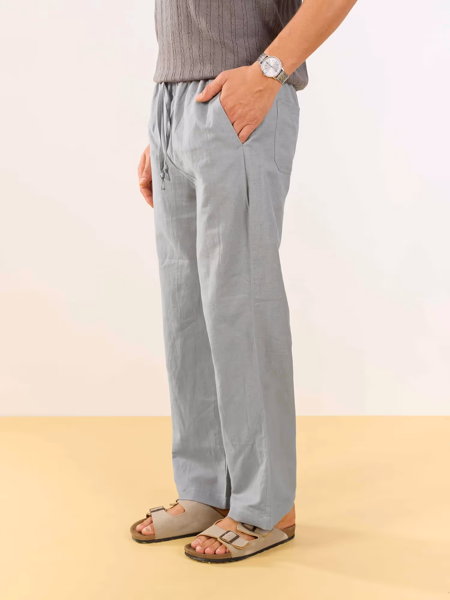 Stone Grey Linen Pull-on Pants  image 4