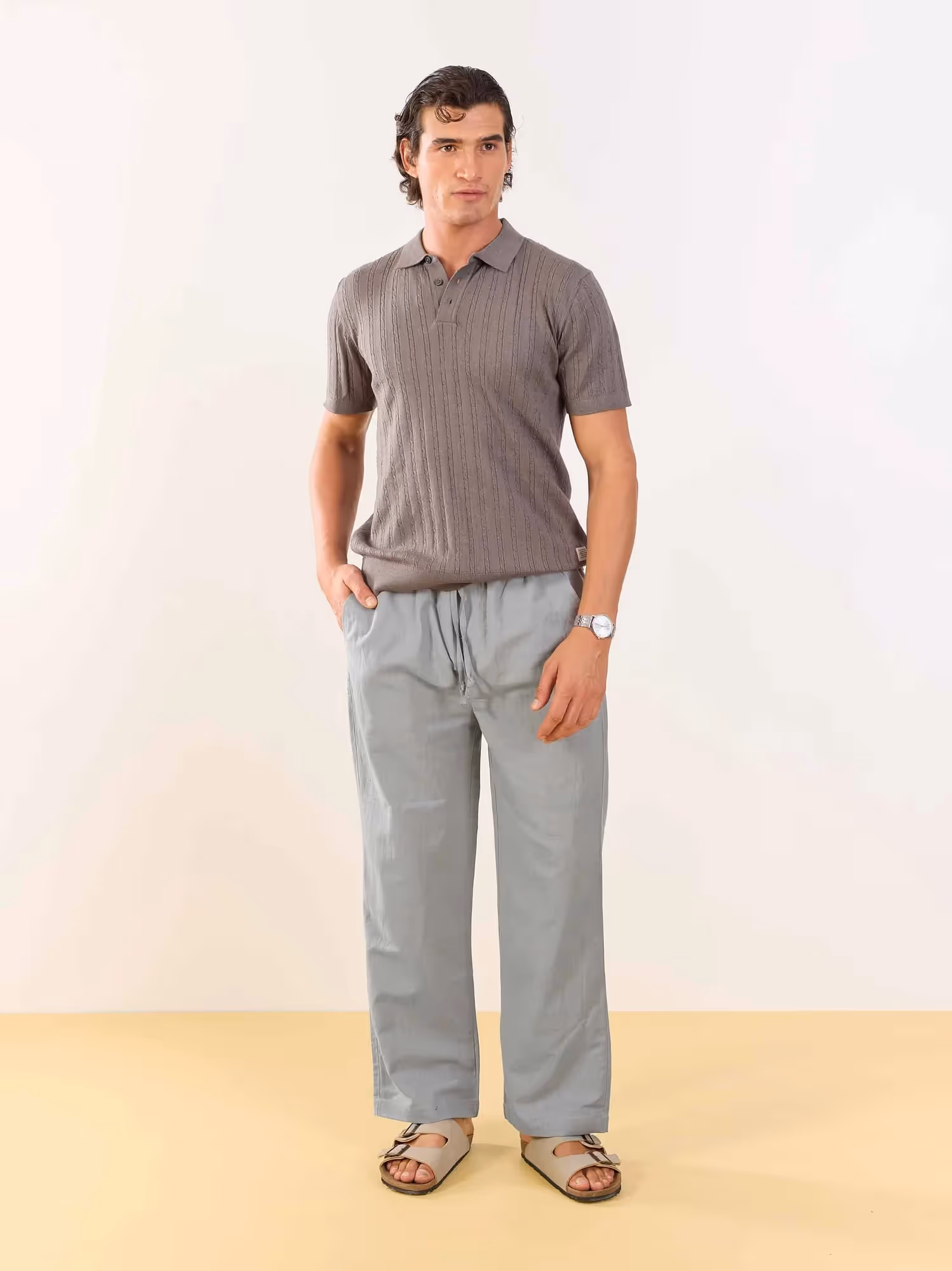 Stone Grey Linen Pull-on Pants  image 5