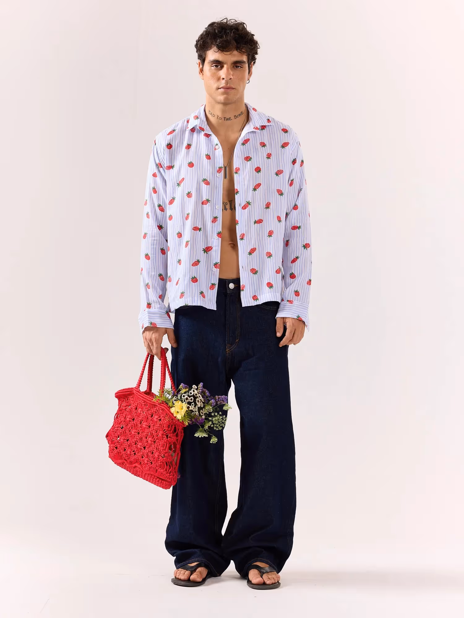 Strawberry Striped Gauze Holiday Shirt image 1