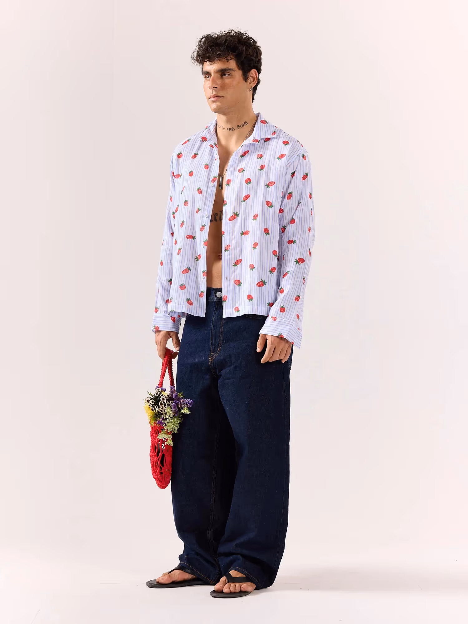 Strawberry Striped Gauze Holiday Shirt image 2