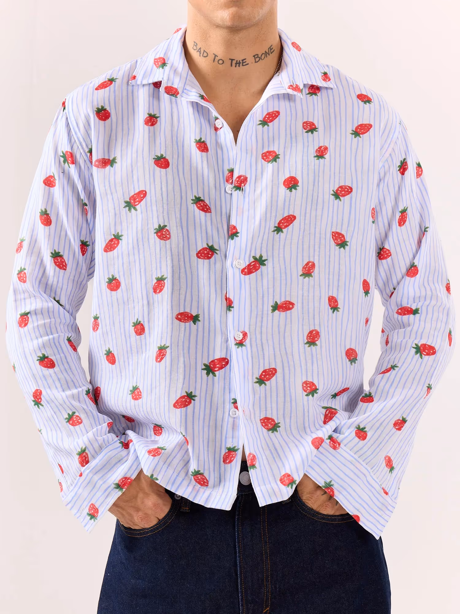 Strawberry Striped Gauze Holiday Shirt image 3
