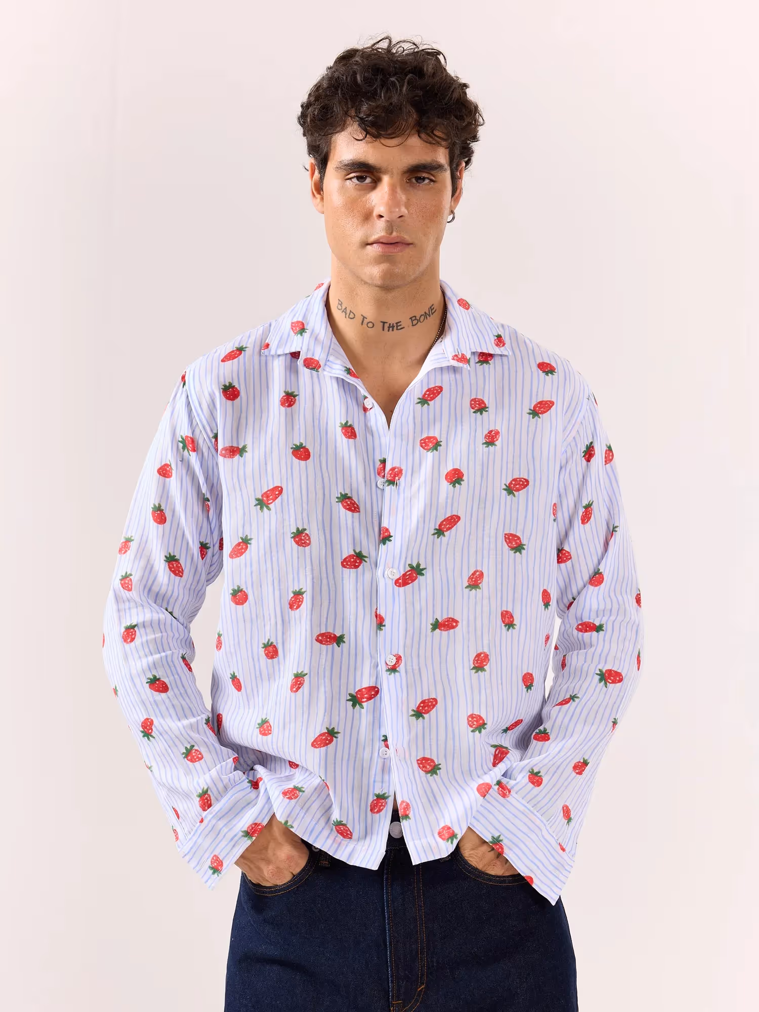 Strawberry Striped Gauze Holiday Shirt image 5