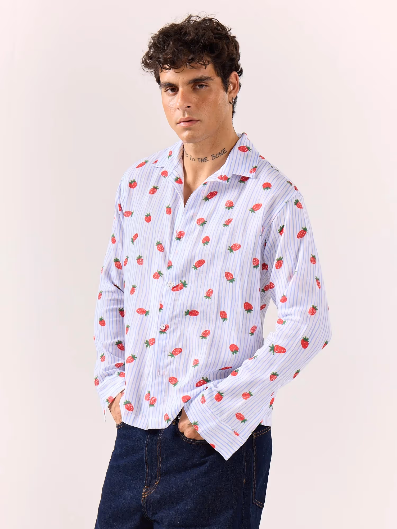 Strawberry Striped Gauze Holiday Shirt image 6
