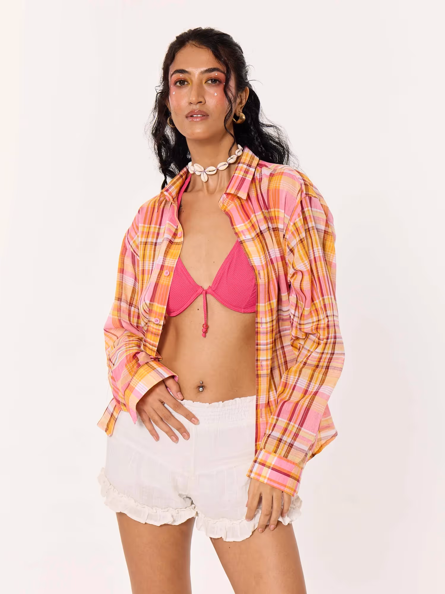 Sunset Madras Checks Cropped Shirt  image 4