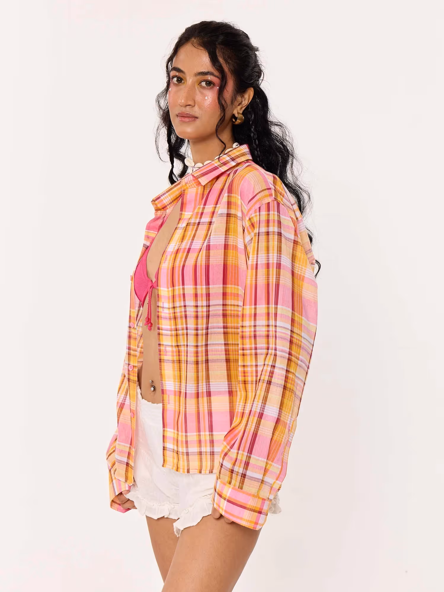 Sunset Madras Checks Cropped Shirt  image 6