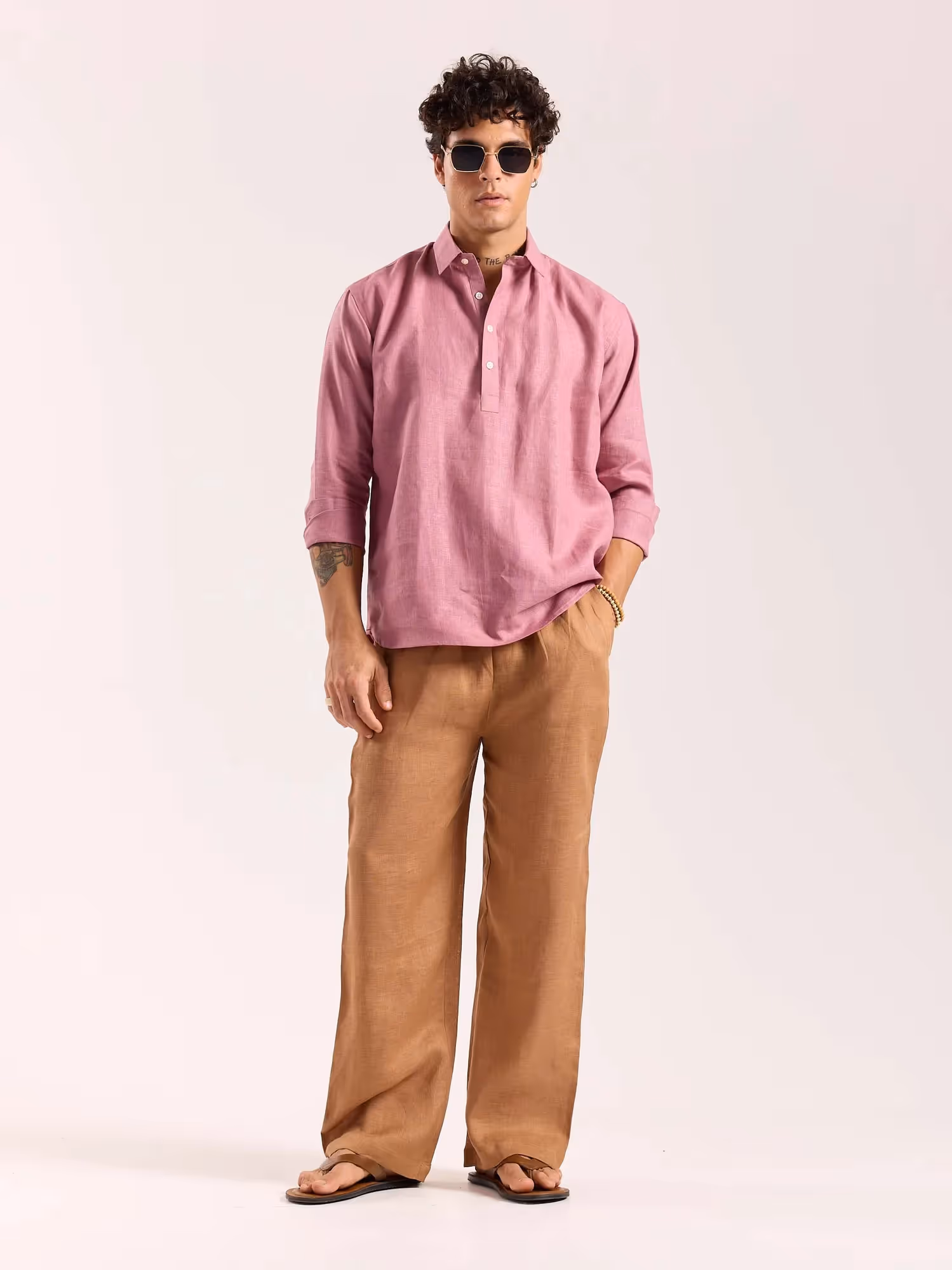 Tan Brown Linen Pull-on Pants image 1