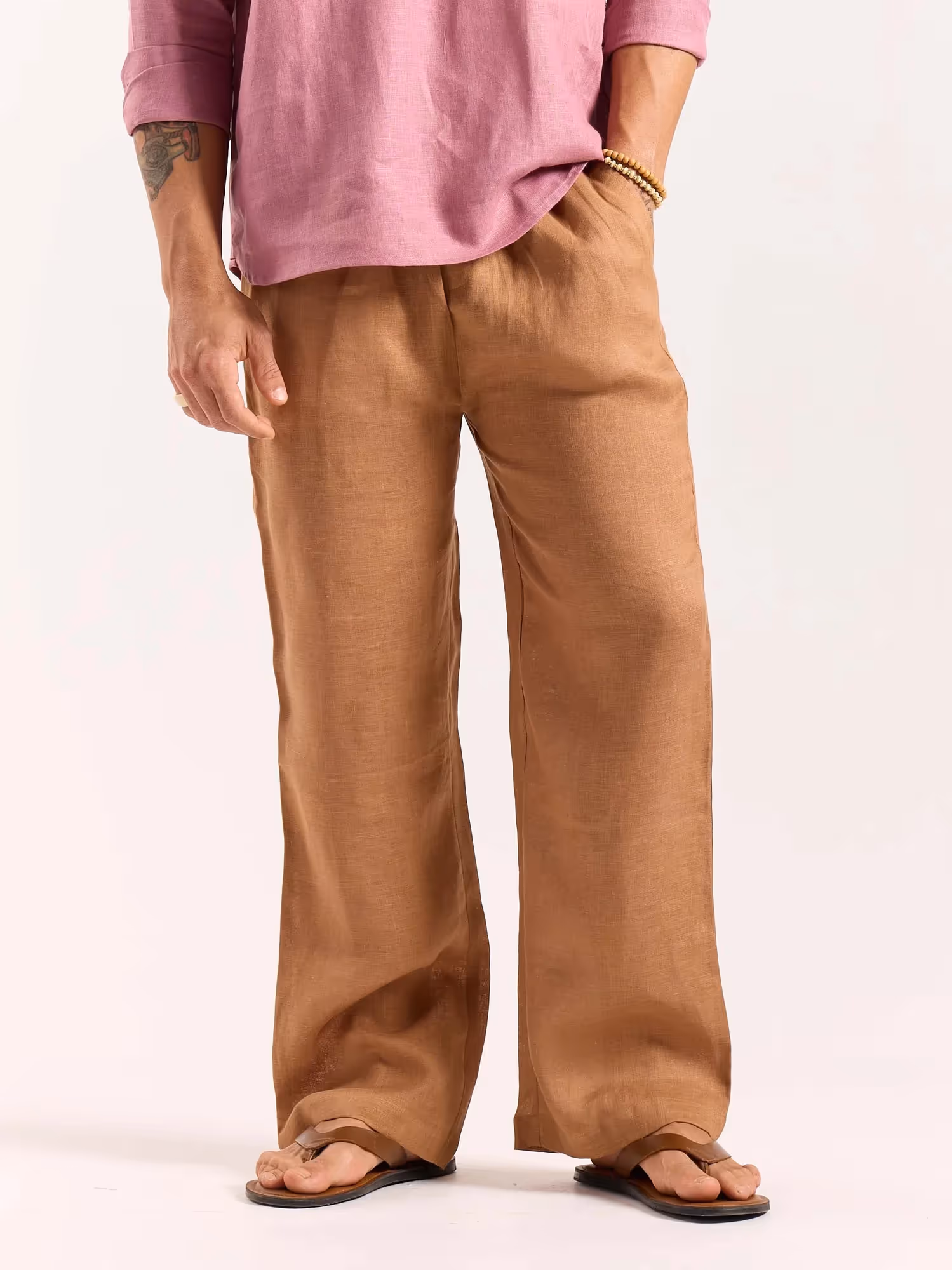 Tan Brown Linen Pull-on Pants image 3