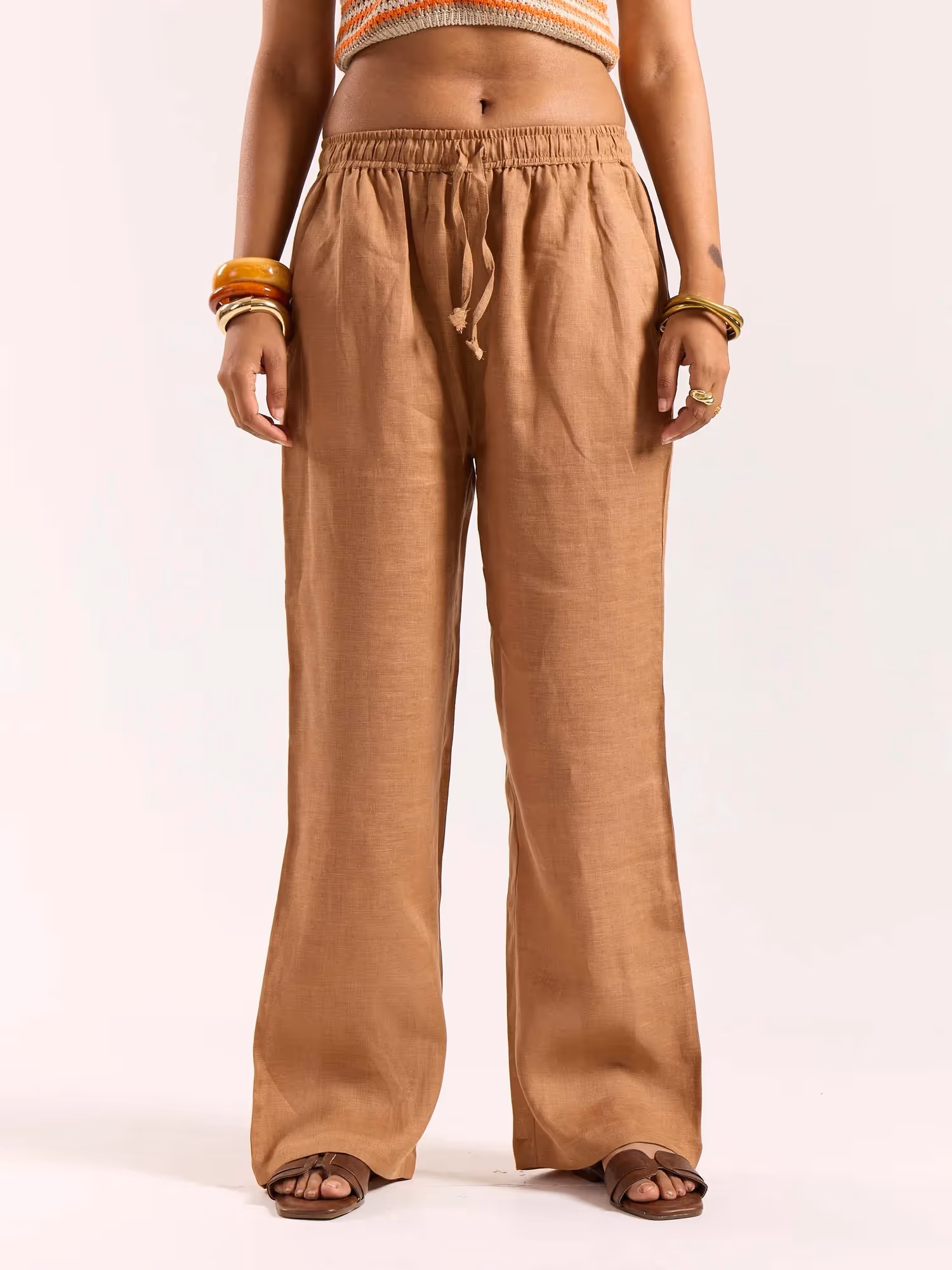 Tan Brown Linen Pull-on Pants image 4