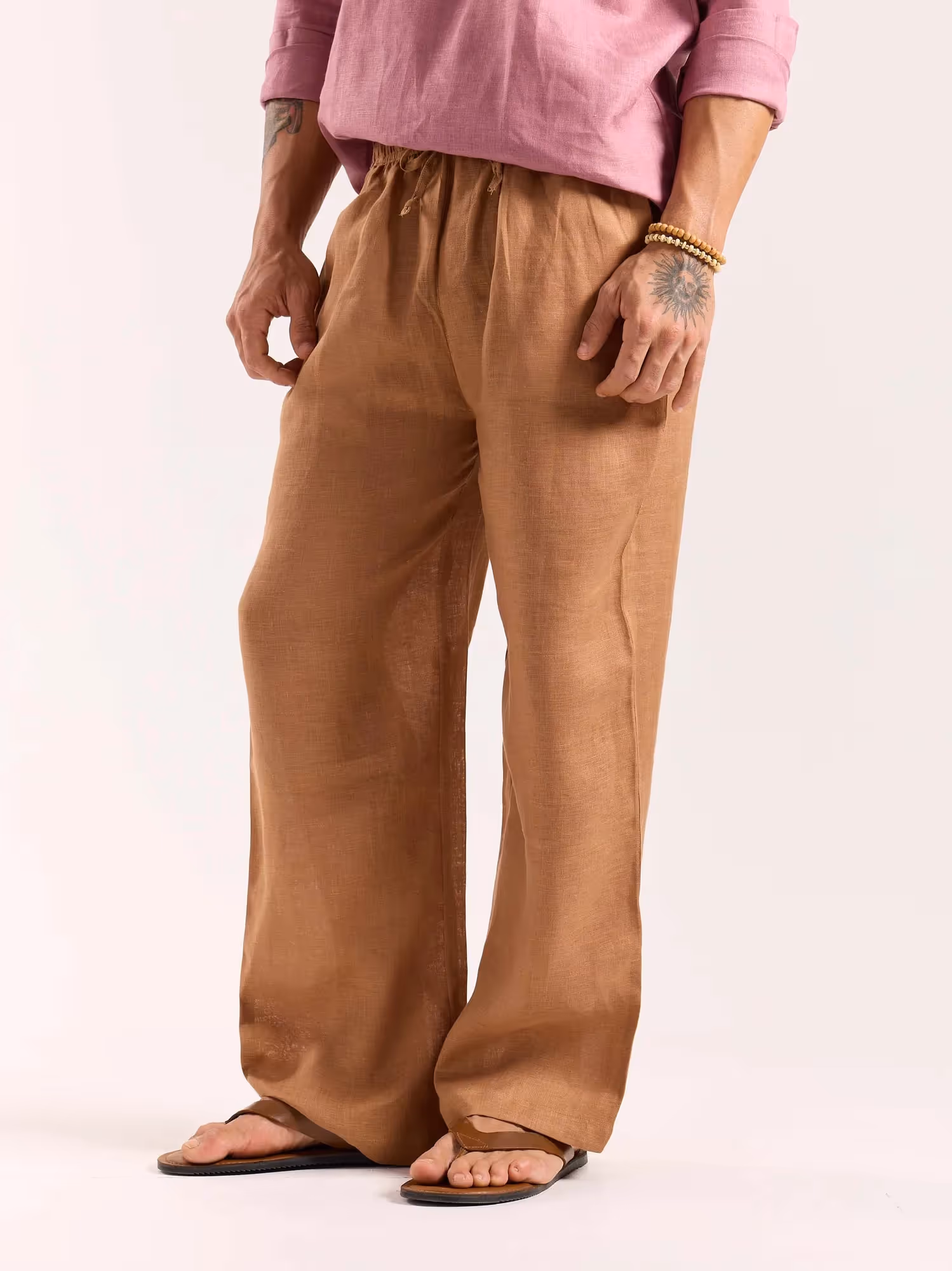 Tan Brown Linen Pull-on Pants image 5