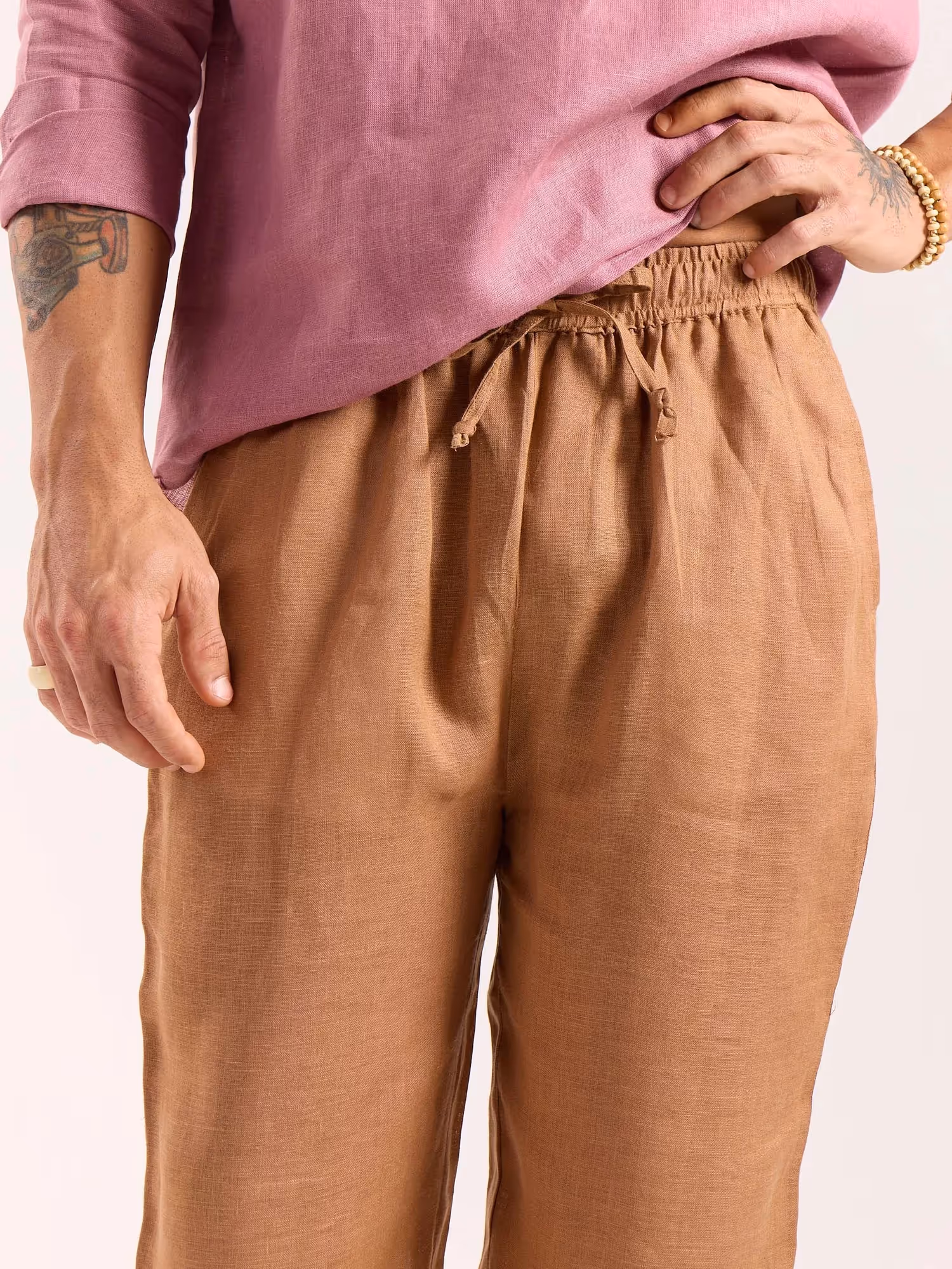 Tan Brown Linen Pull-on Pants image 6