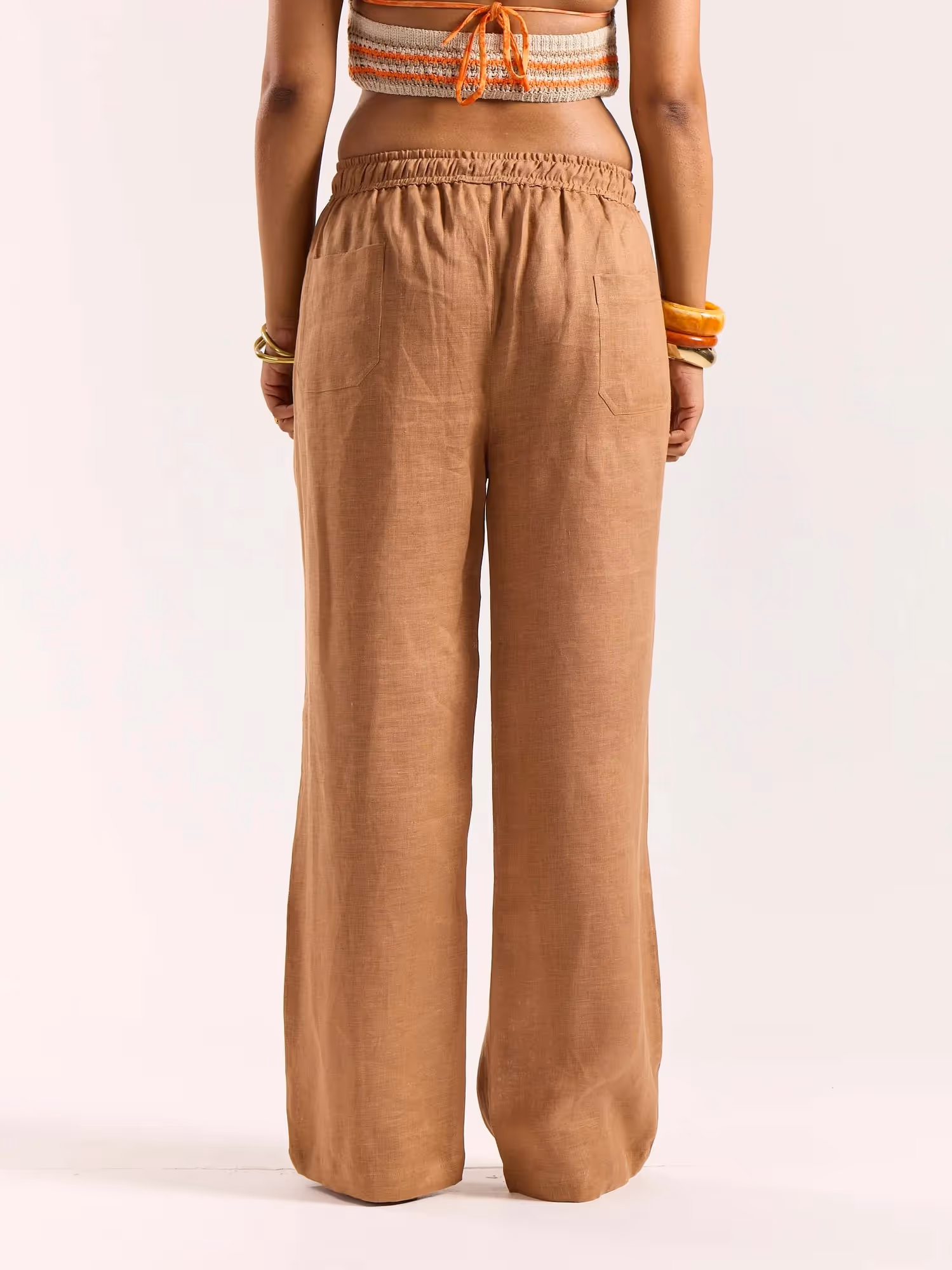 Tan Brown Linen Pull-on Pants image 8