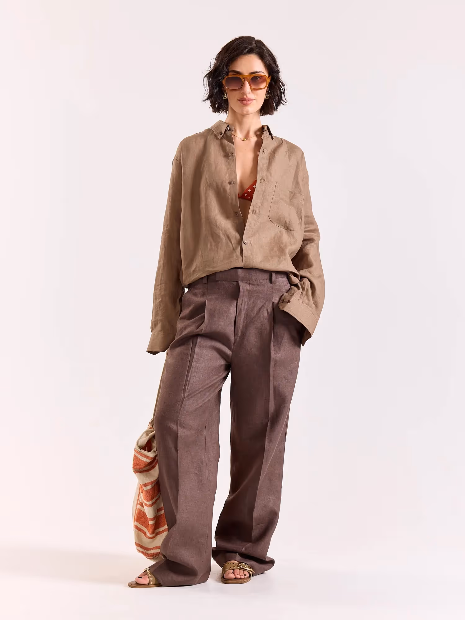 Taupe 60s Lea Linen Shirt  image 2