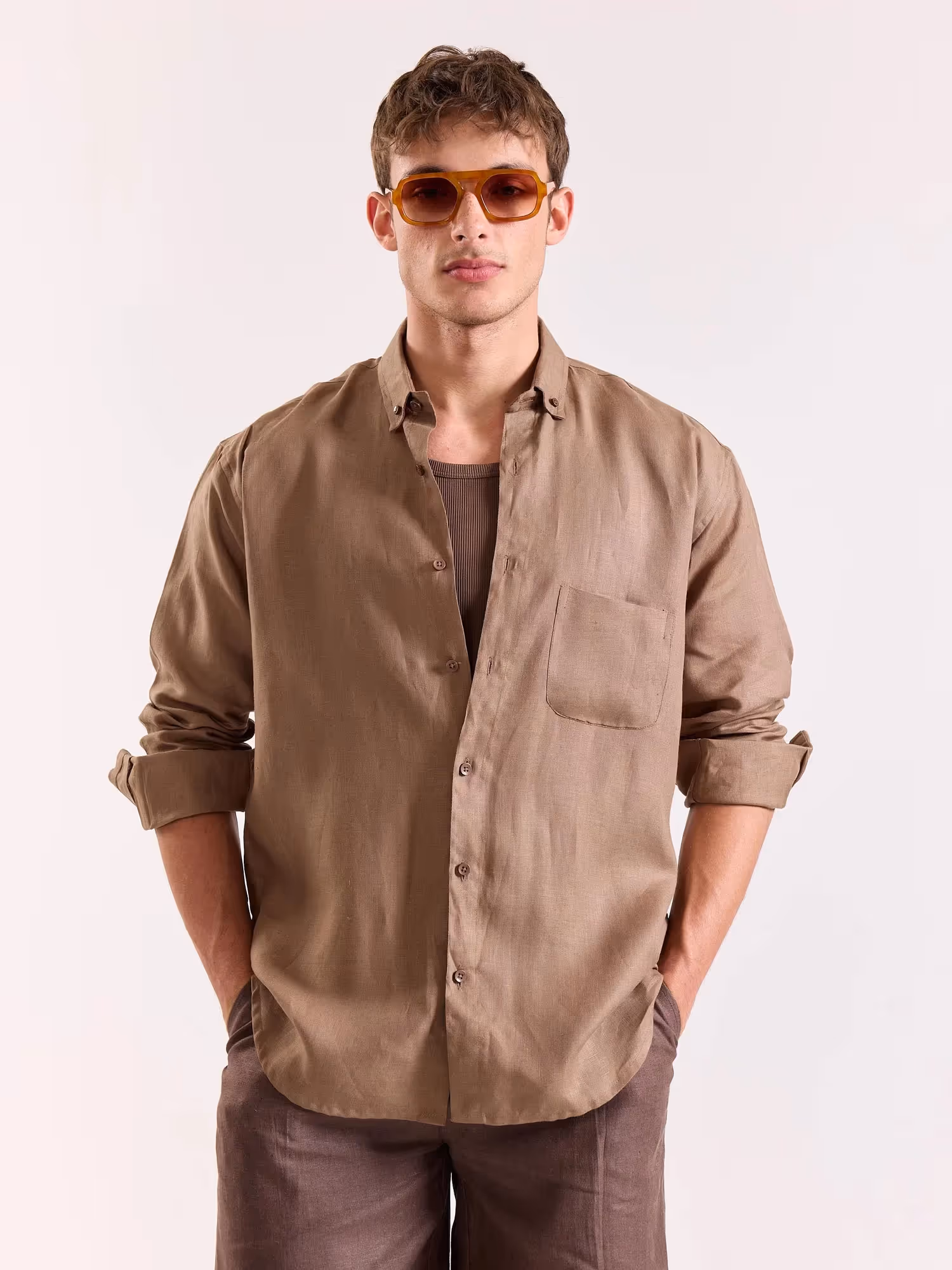 Taupe 60s Lea Linen Shirt  image 3