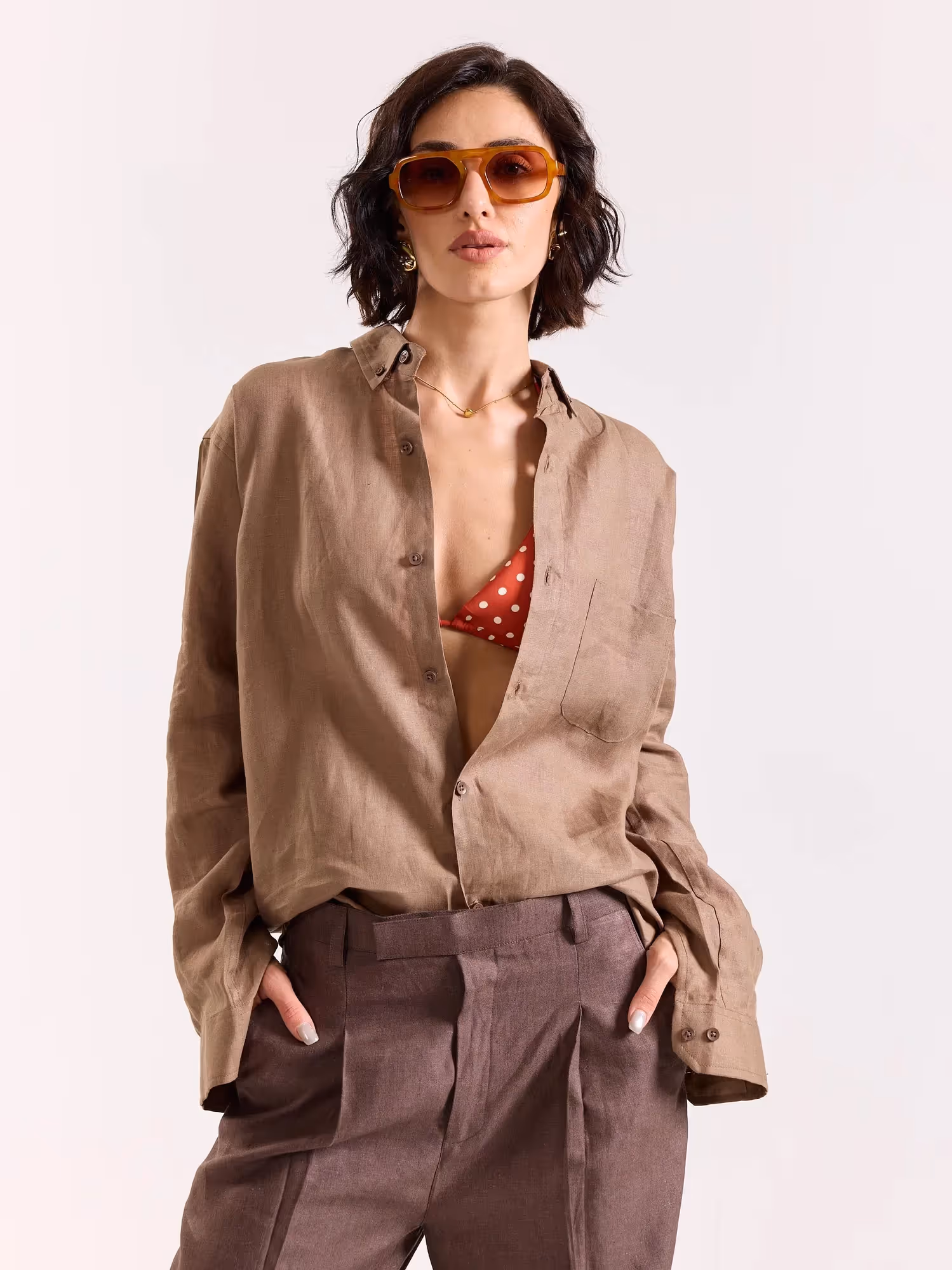 Taupe 60s Lea Linen Shirt  image 4