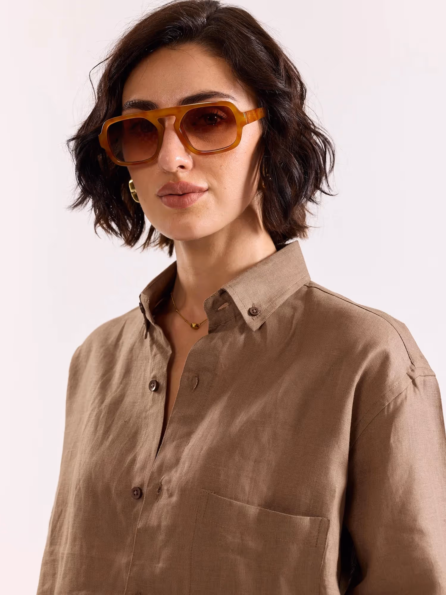 Taupe 60s Lea Linen Shirt  image 5