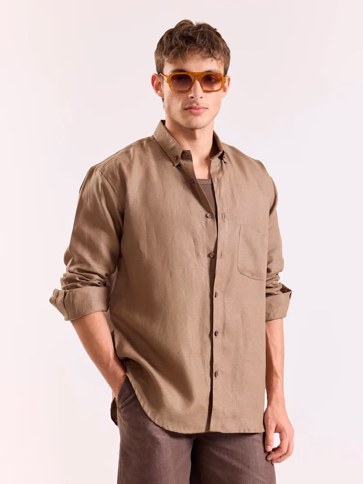 Taupe 60s Lea Linen Shirt  image 6