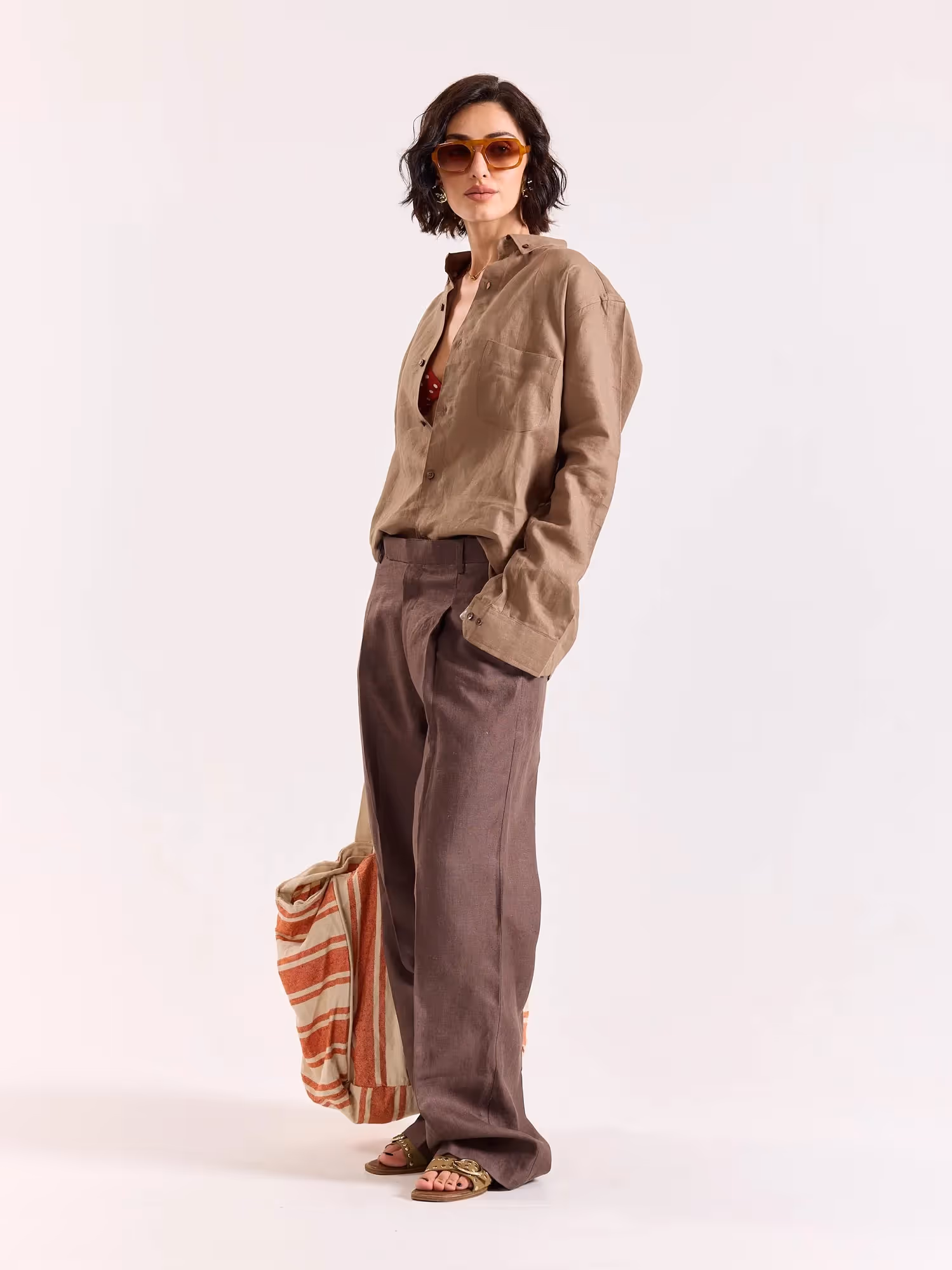 Taupe 60s Lea Linen Shirt  image 7