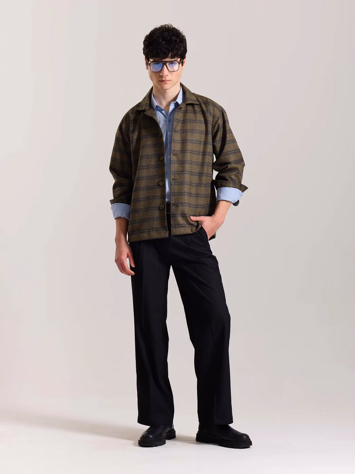 Taupe Checkered Tweed Shacket image 1