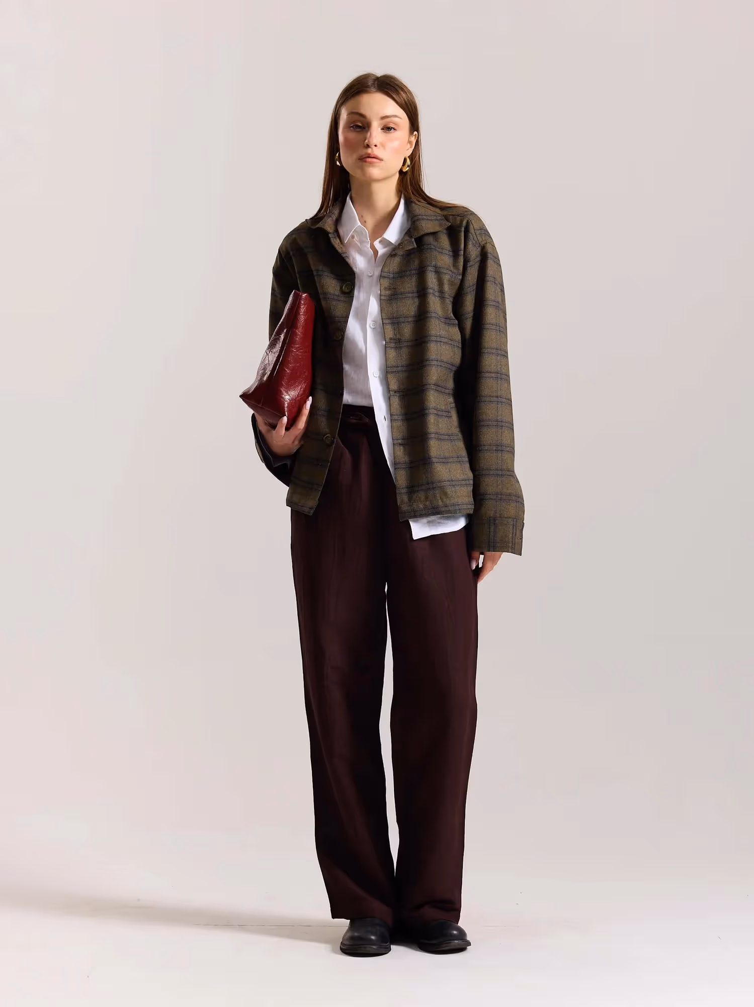 Taupe Checkered Tweed Shacket  image 2