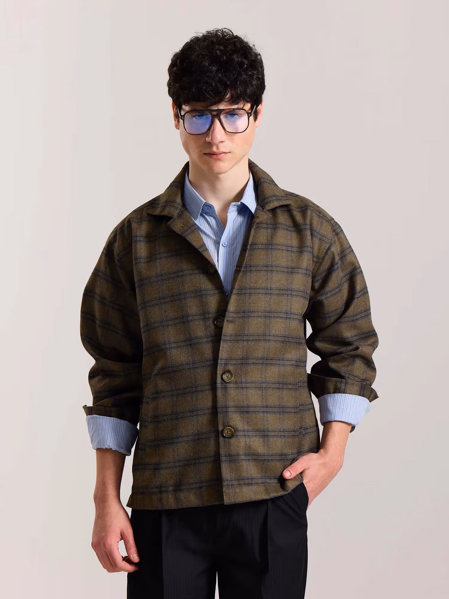 Taupe Checkered Tweed Shacket  image 3