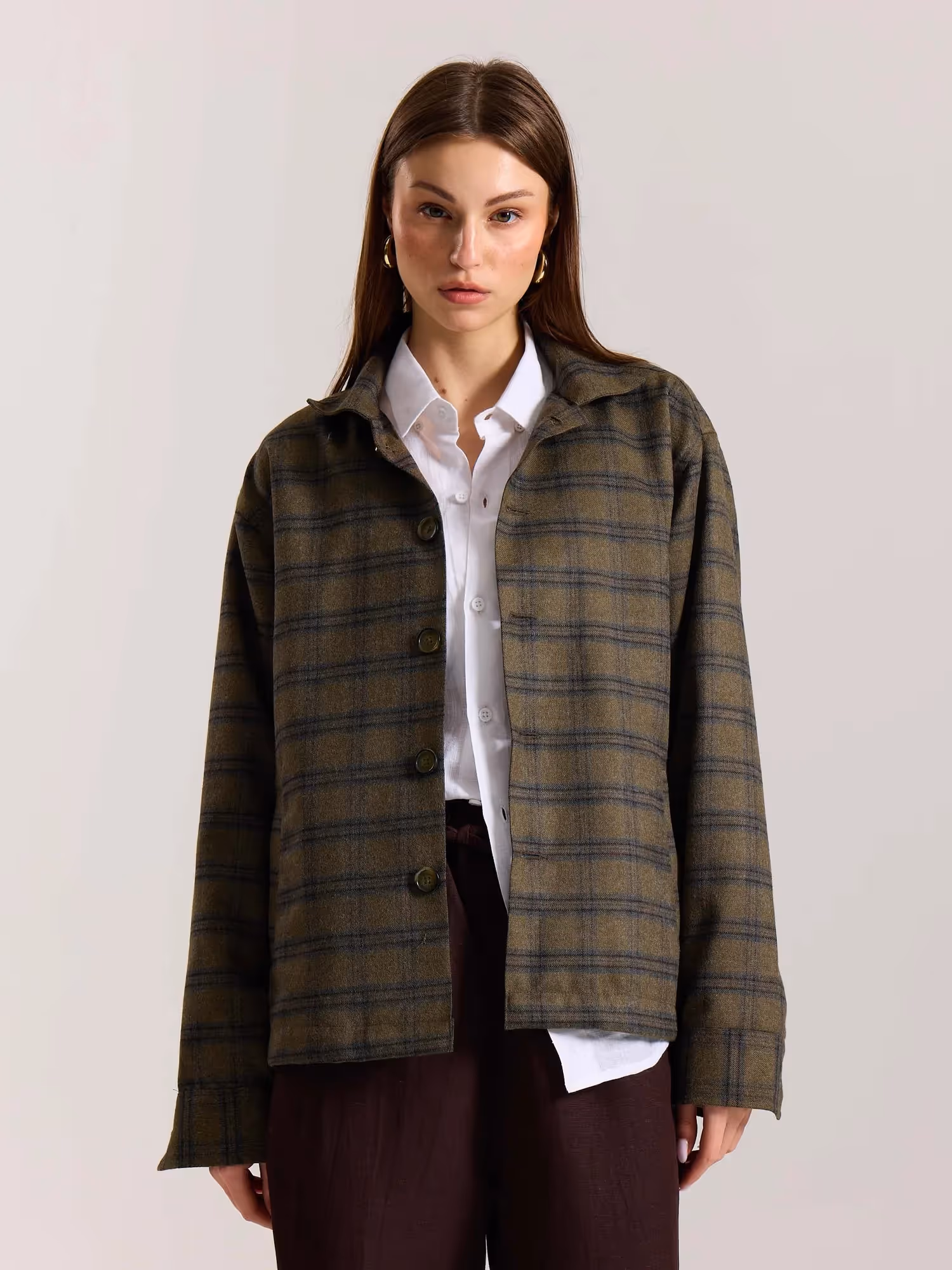 Taupe Checkered Tweed Shacket  image 4