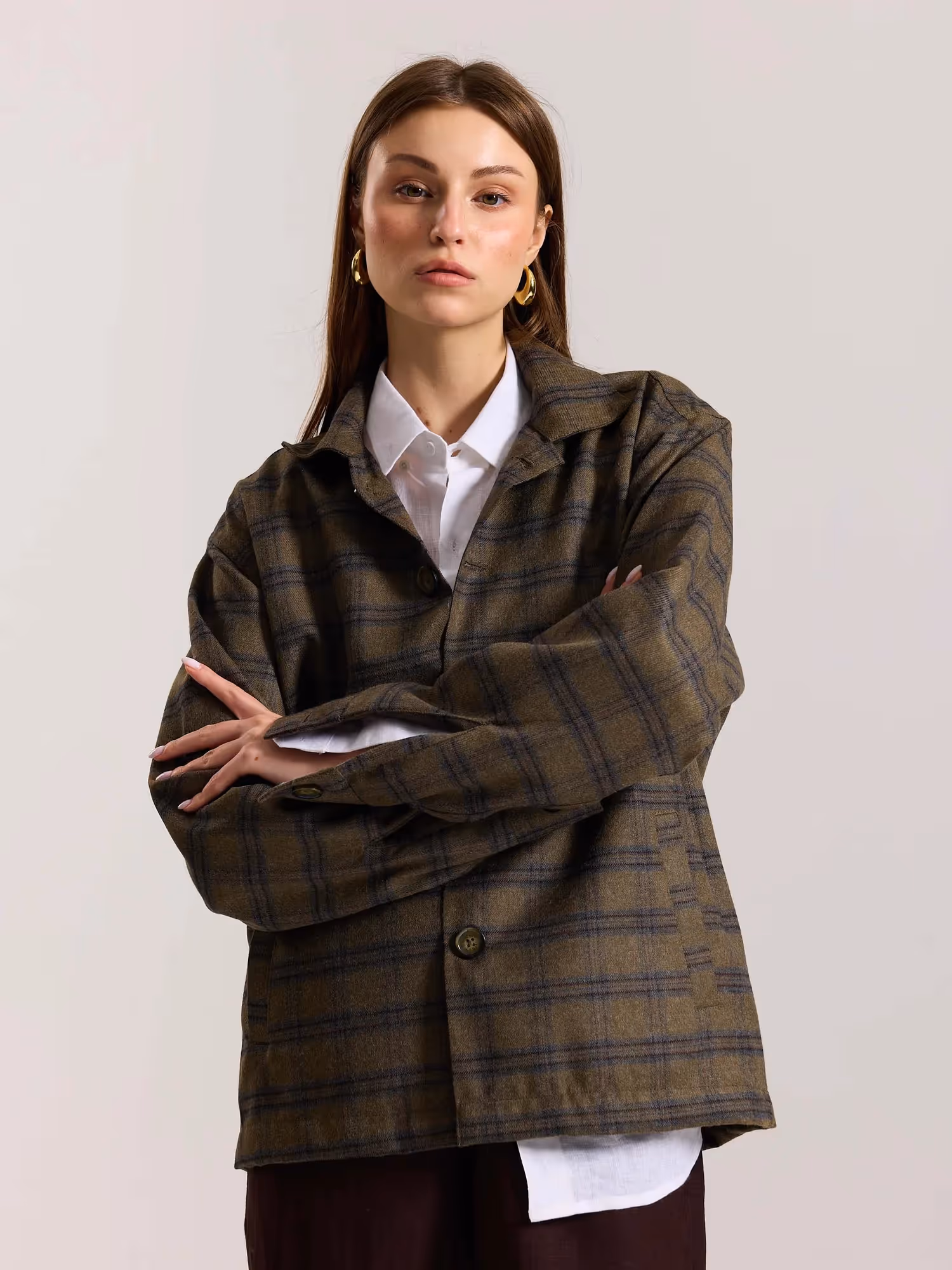 Taupe Checkered Tweed Shacket  image 6