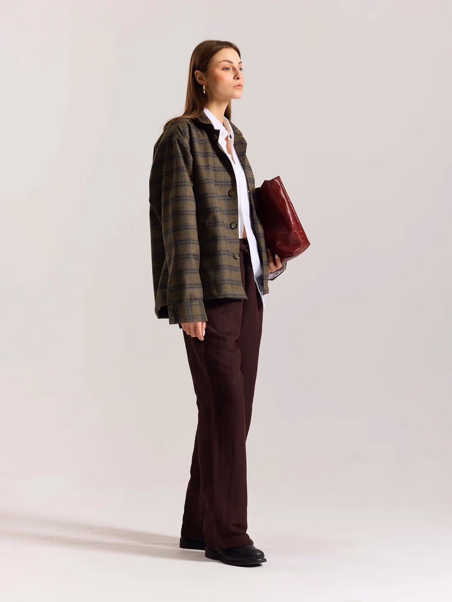 Taupe Checkered Tweed Shacket  image 7