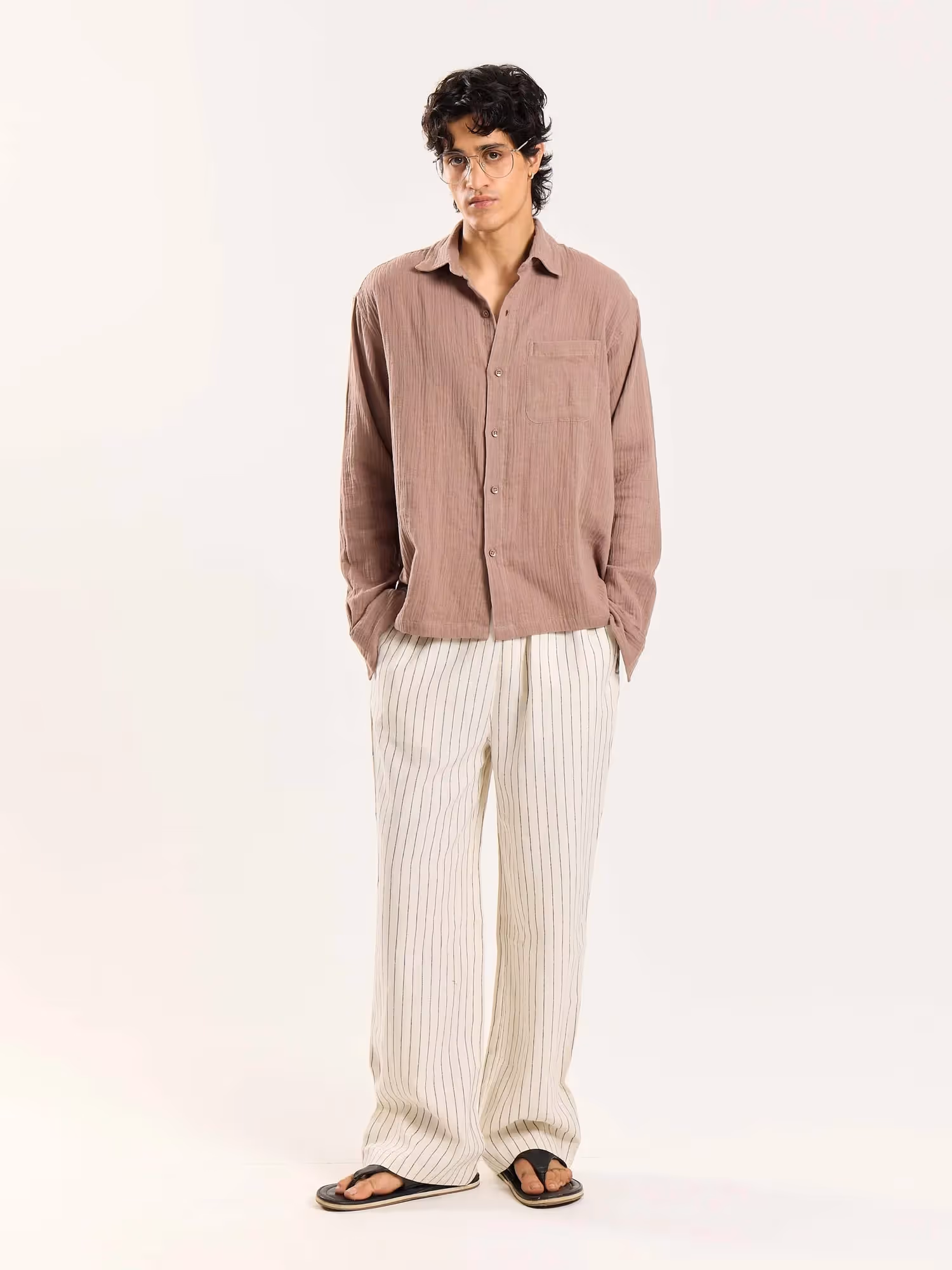 Taupe Gauze Holiday Shirt image 1