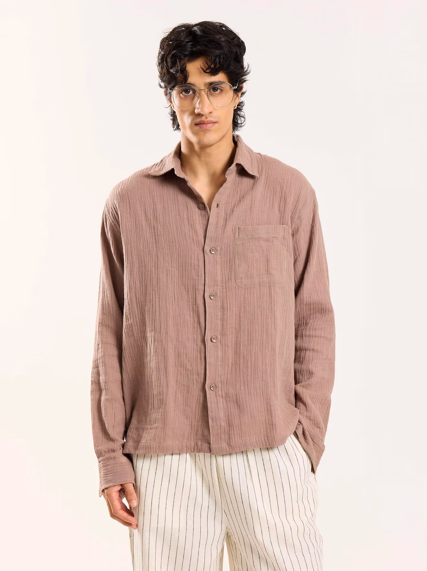 Taupe Gauze Holiday Shirt image 2
