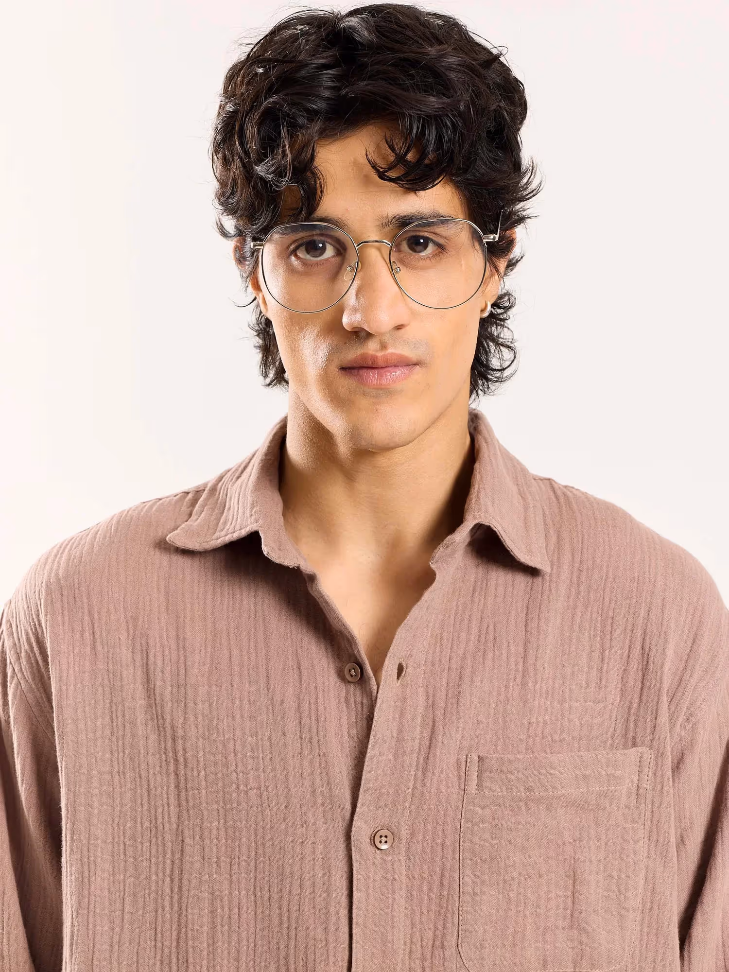 Taupe Gauze Holiday Shirt image 3