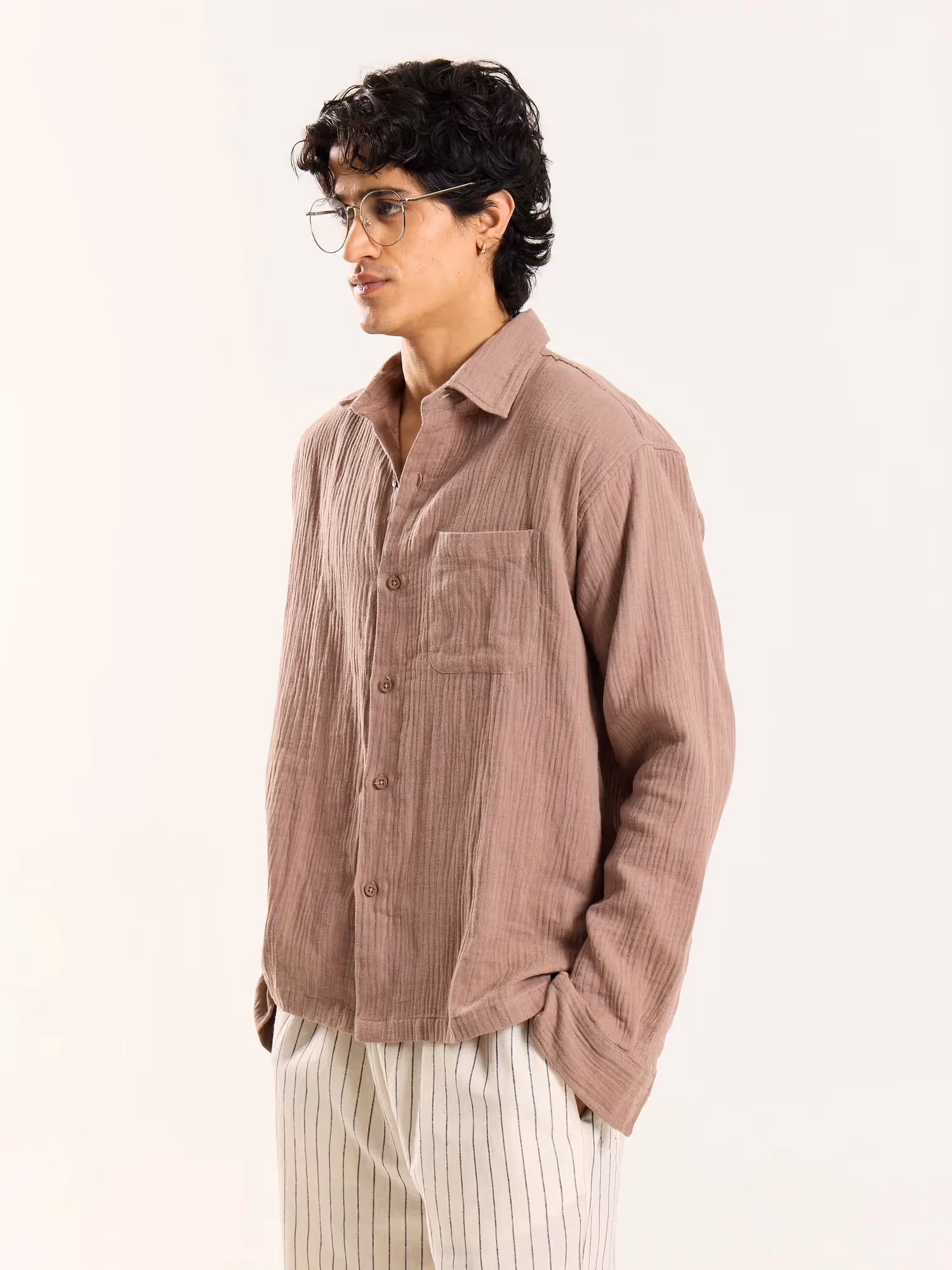 Taupe Gauze Holiday Shirt image 4