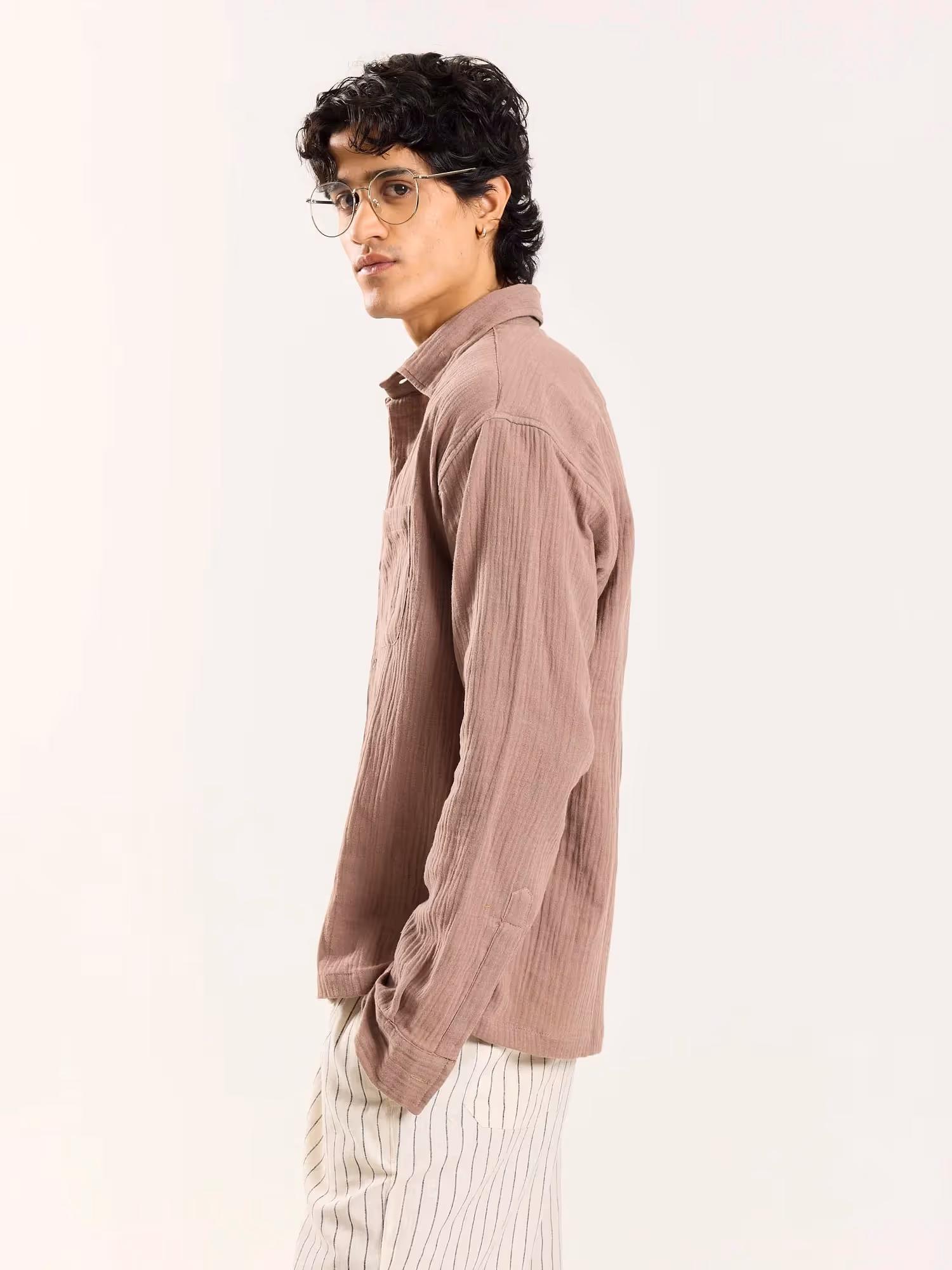 Taupe Gauze Holiday Shirt image 5
