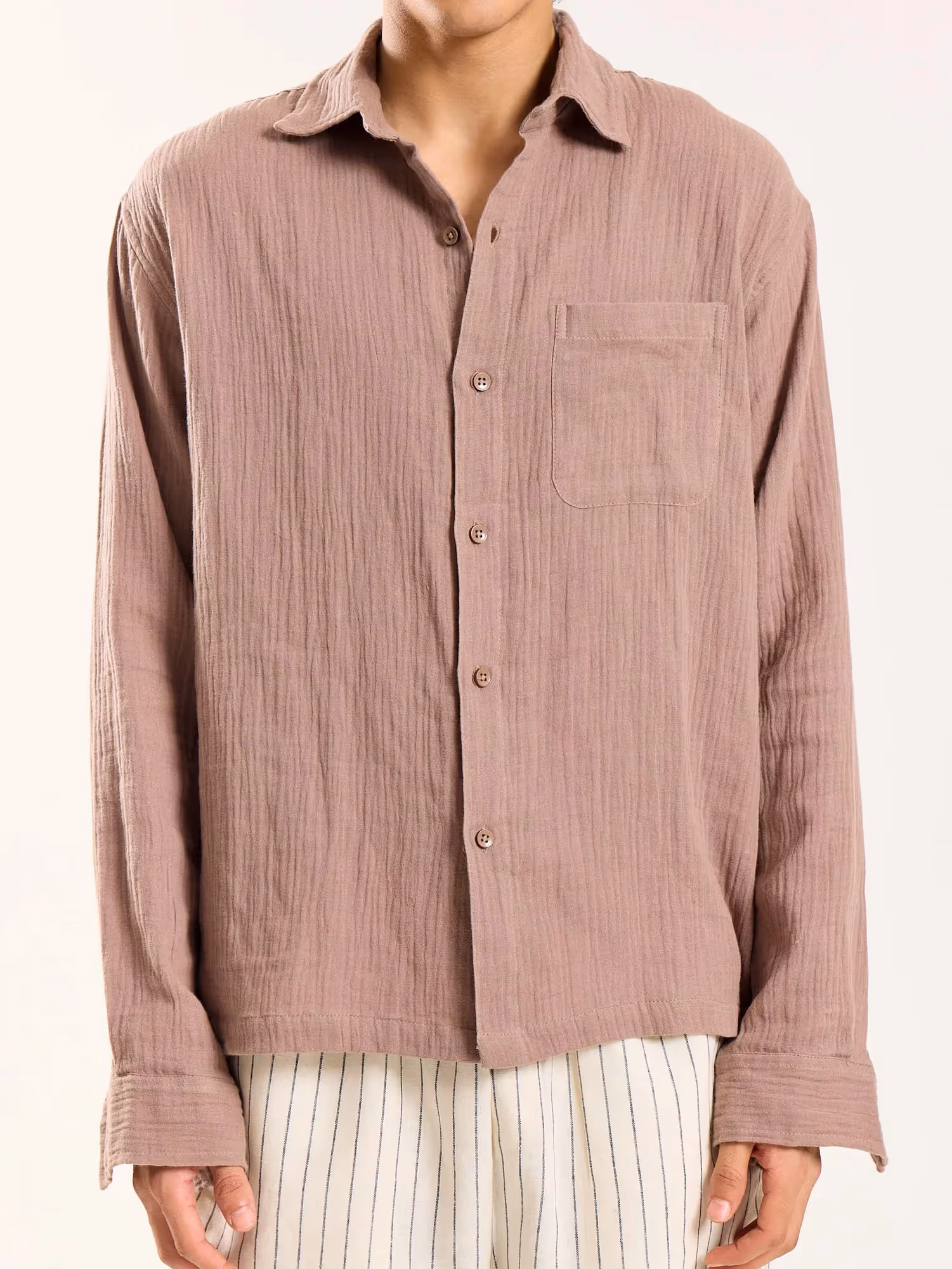 Taupe Gauze Holiday Shirt image 6