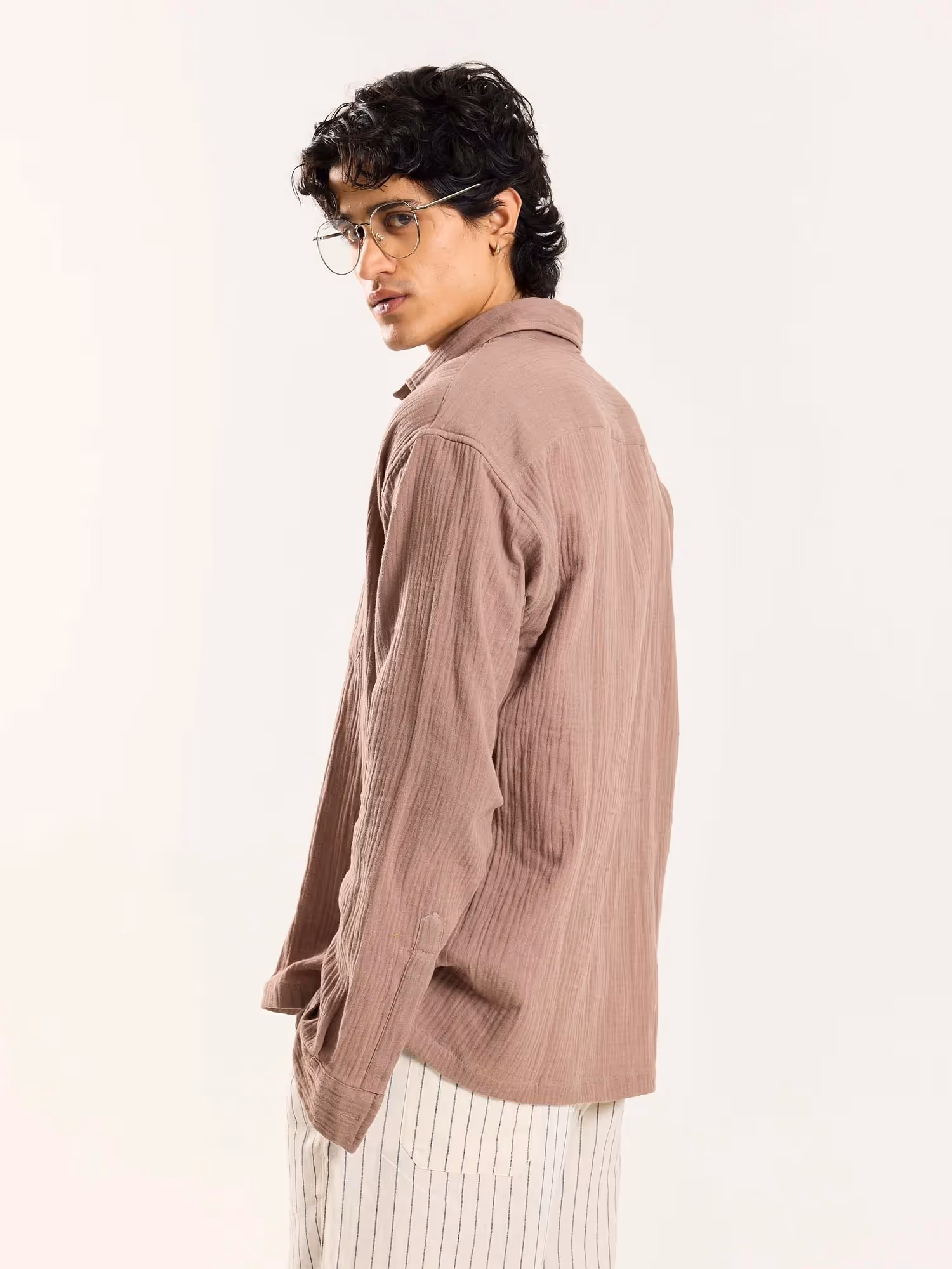 Taupe Gauze Holiday Shirt image 7