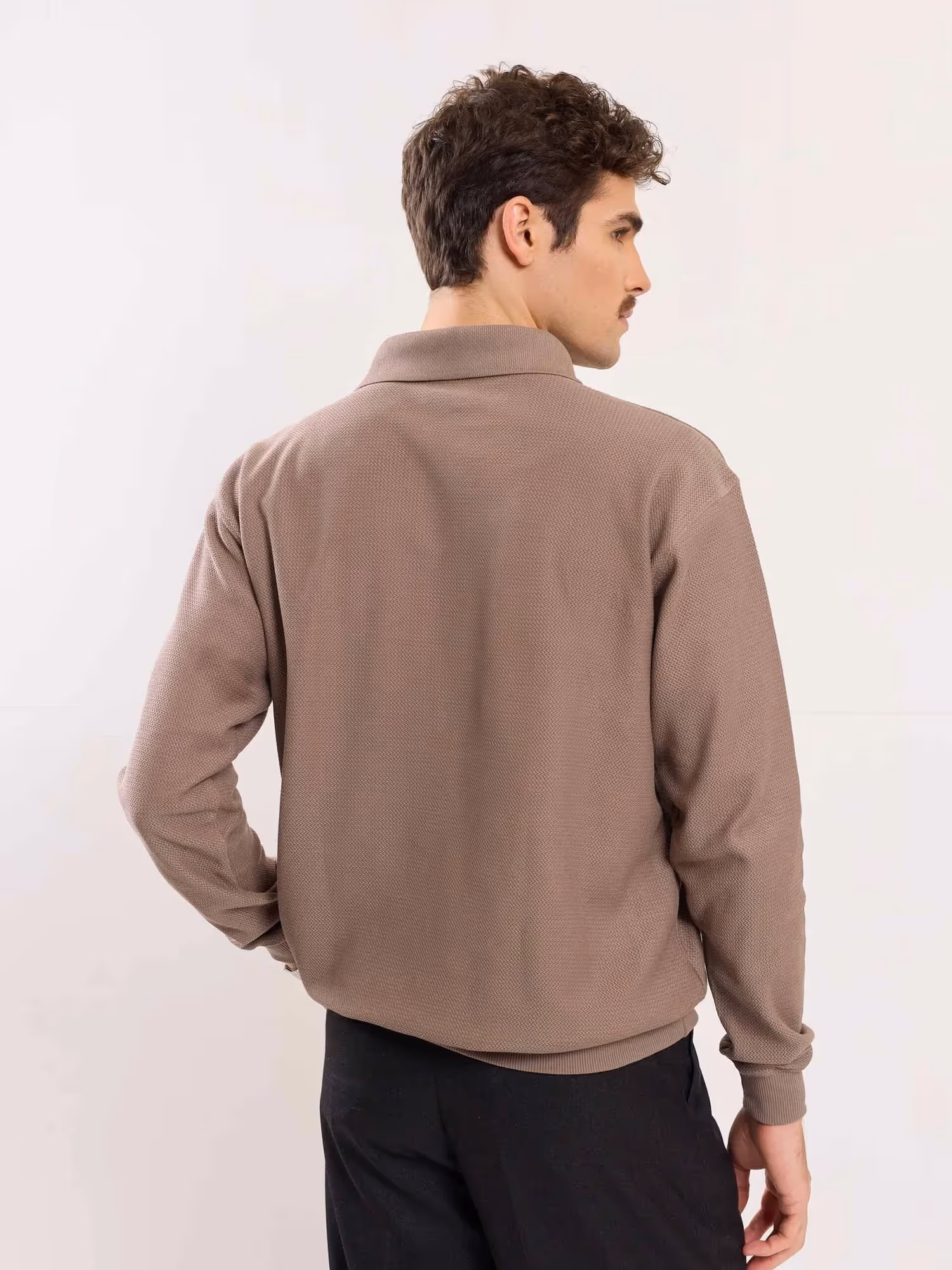 Taupe Jacquard Knit Polo T-shirt image 6
