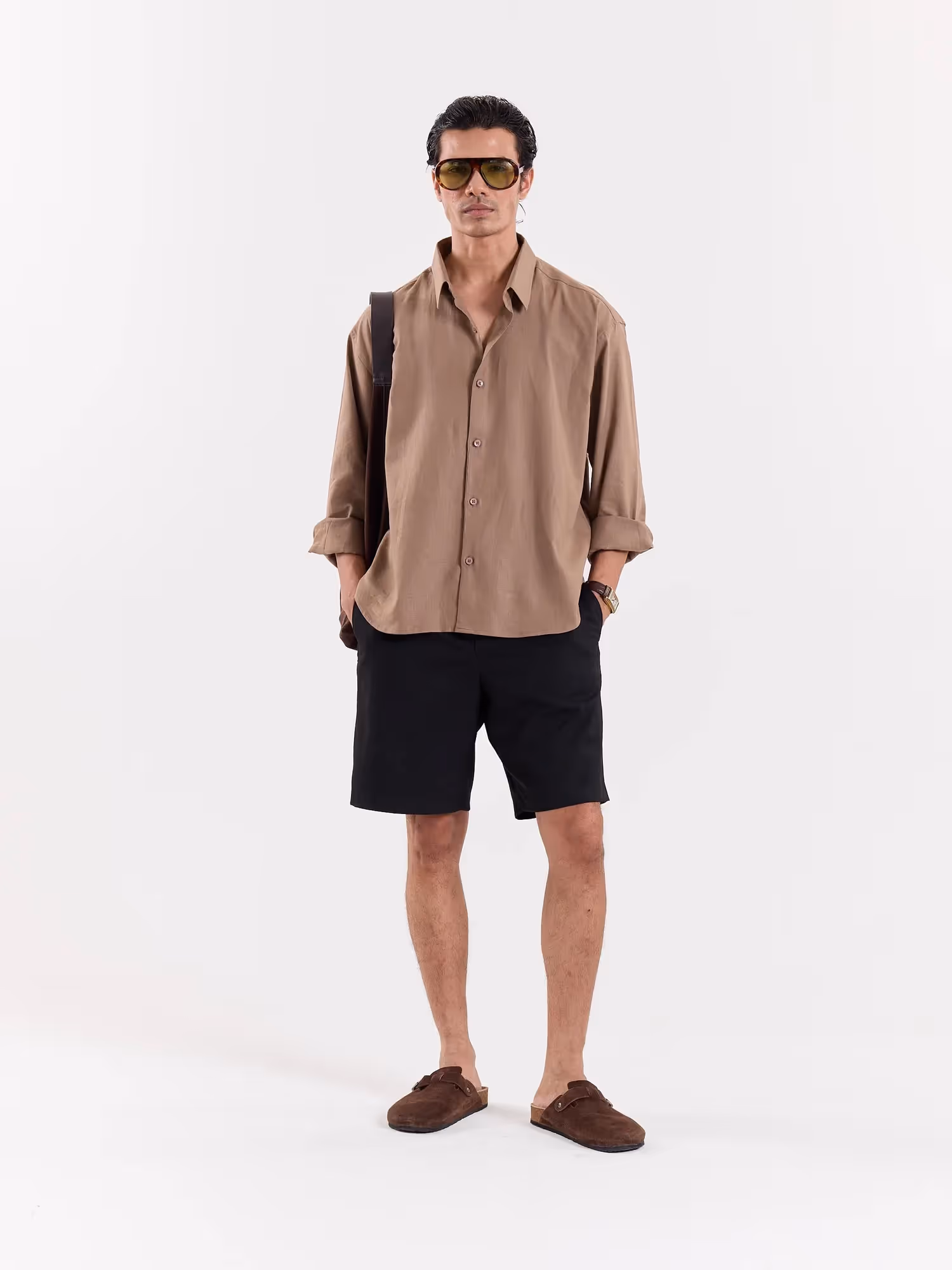 Taupe Linen Cropped Shirt  image 1