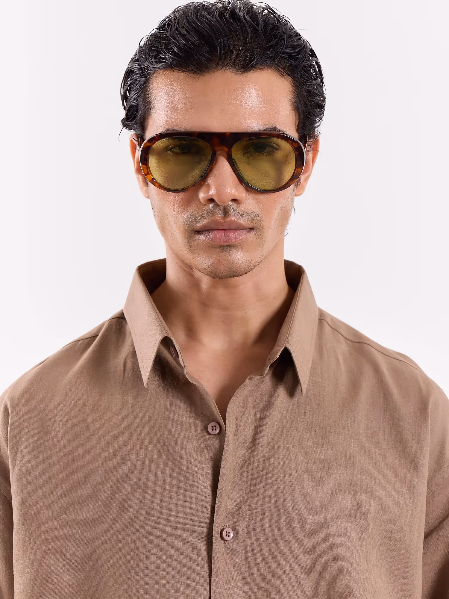 Taupe Linen Cropped Shirt  image 4