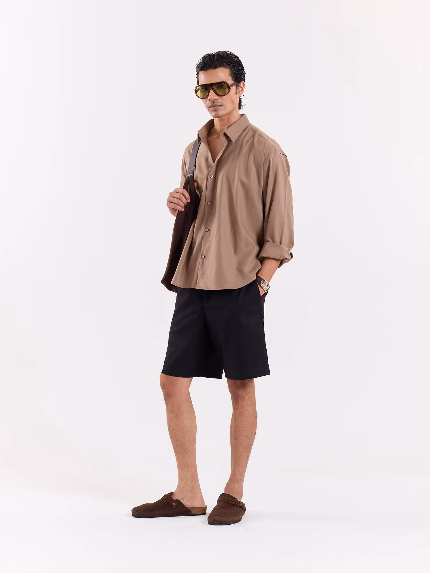 Taupe Linen Cropped Shirt  image 5