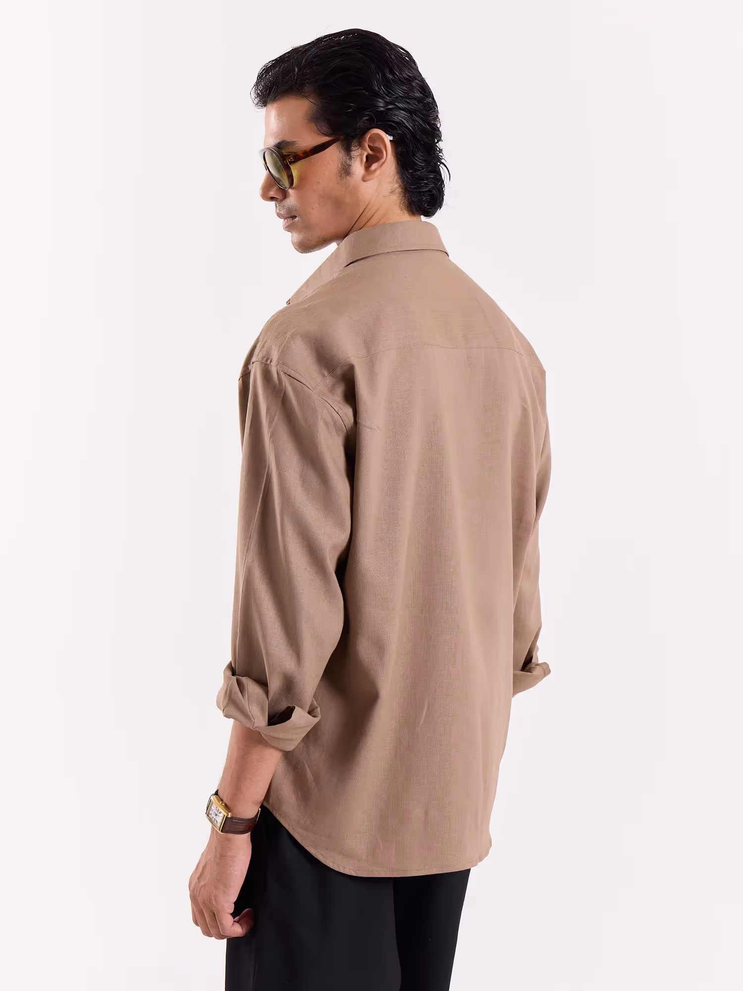 Taupe Linen Cropped Shirt  image 6