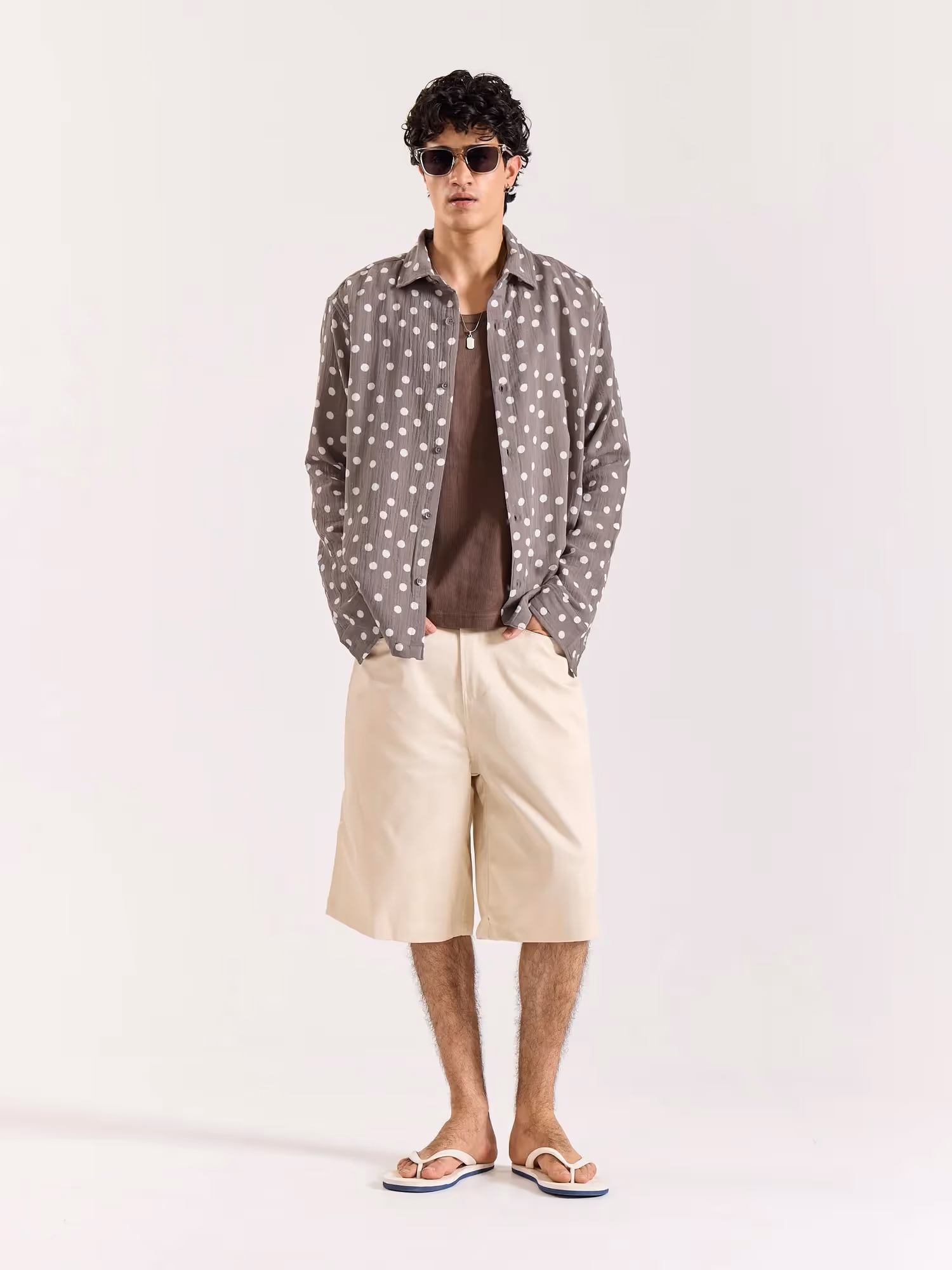 Taupe Polka Dot Gauze Holiday Shirt image 1