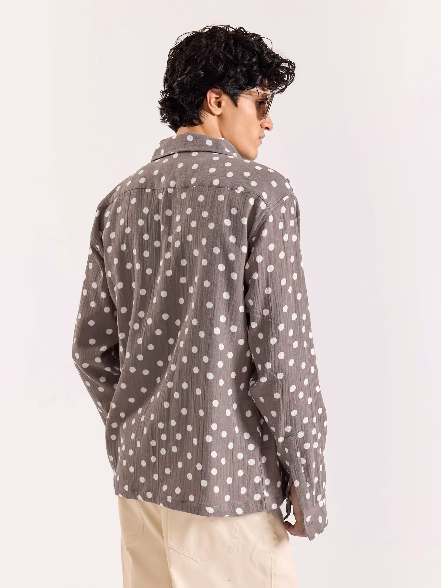 Taupe Polka Dot Gauze Holiday Shirt image 4