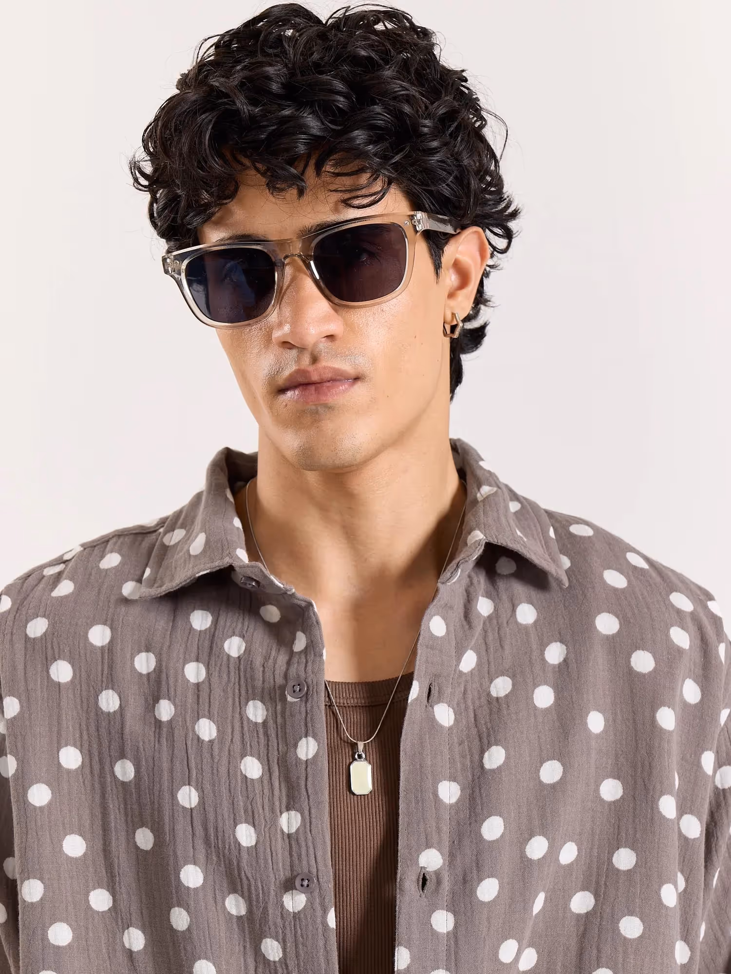 Taupe Polka Dot Gauze Holiday Shirt image 5