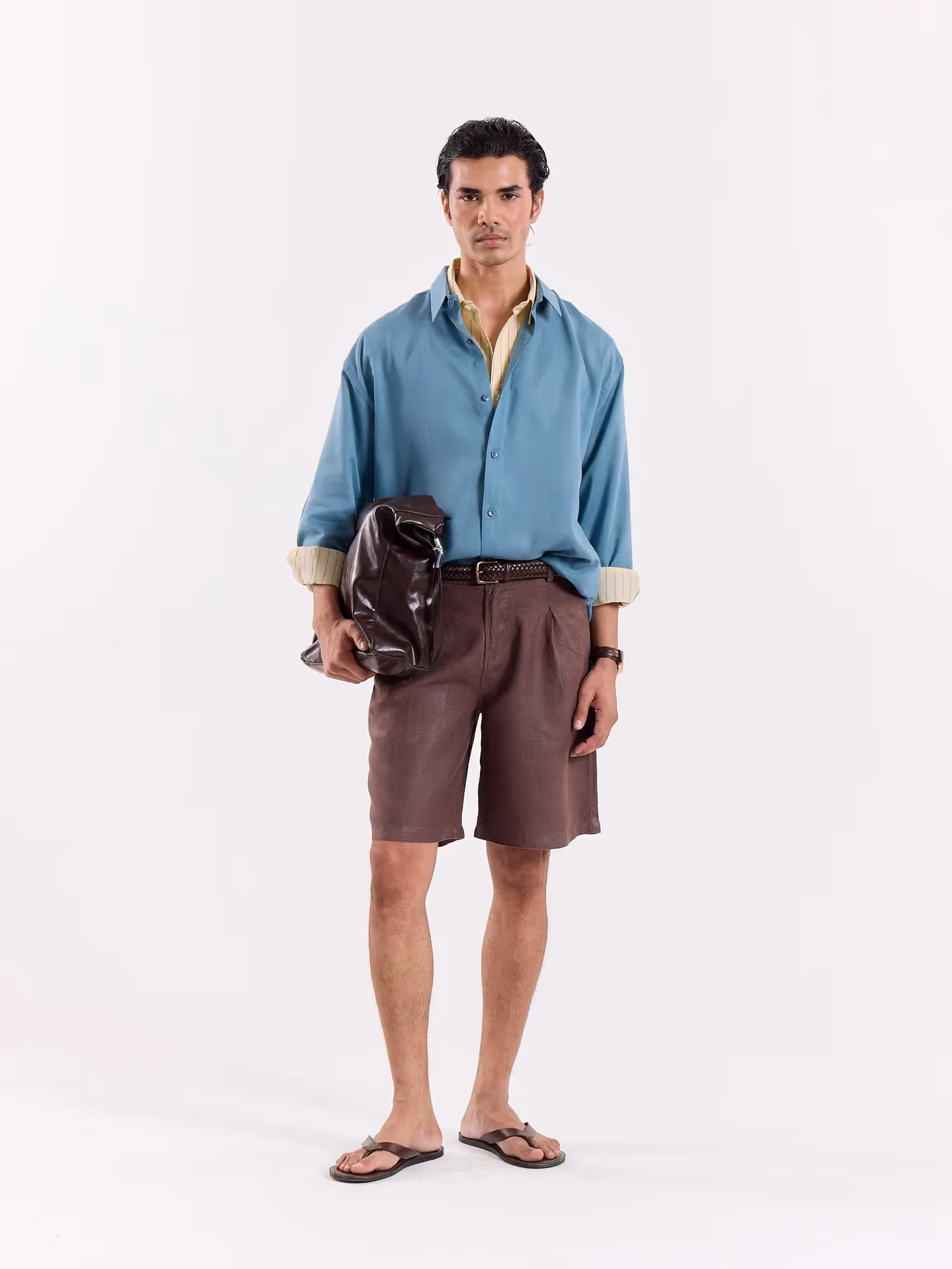 Teal Blue Linen Cropped Shirt image 1