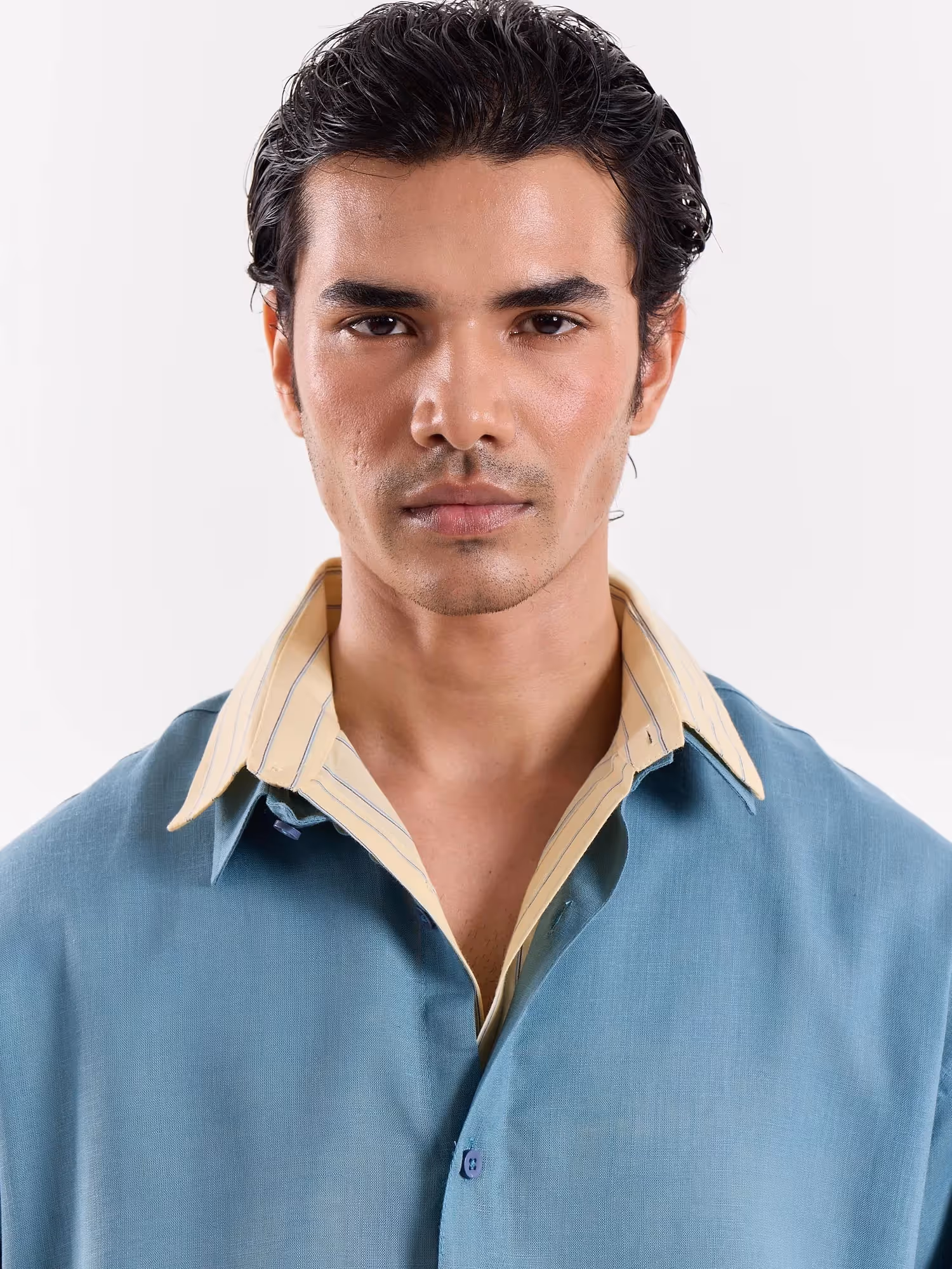 Teal Blue Linen Cropped Shirt image 4