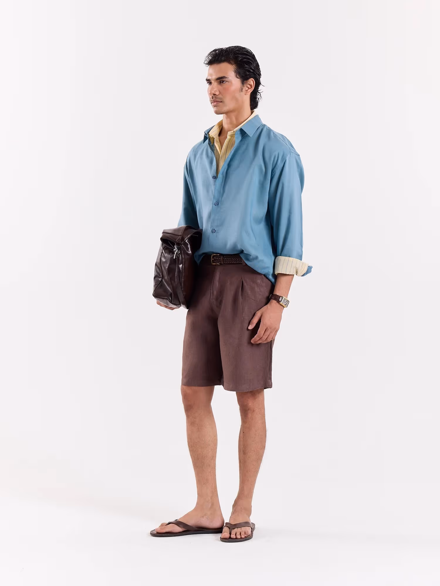 Teal Blue Linen Cropped Shirt image 6